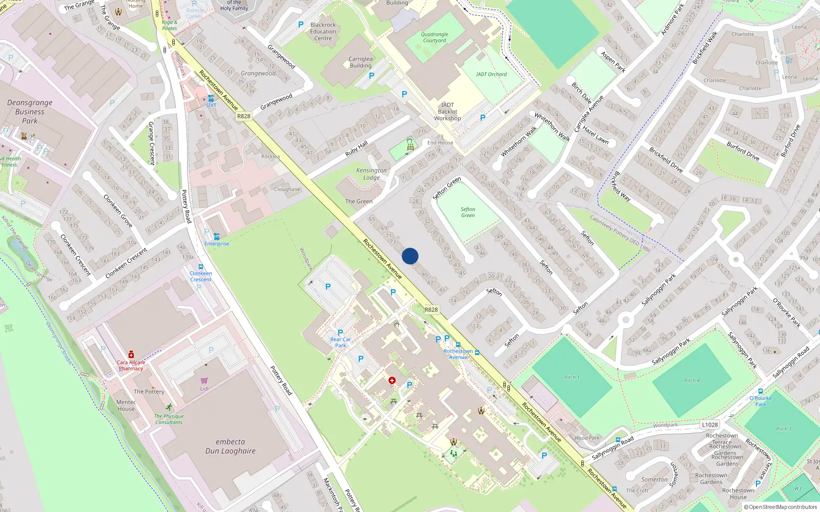Overhead map showing the location of 79 Rochestown Avenue, Co Dublin