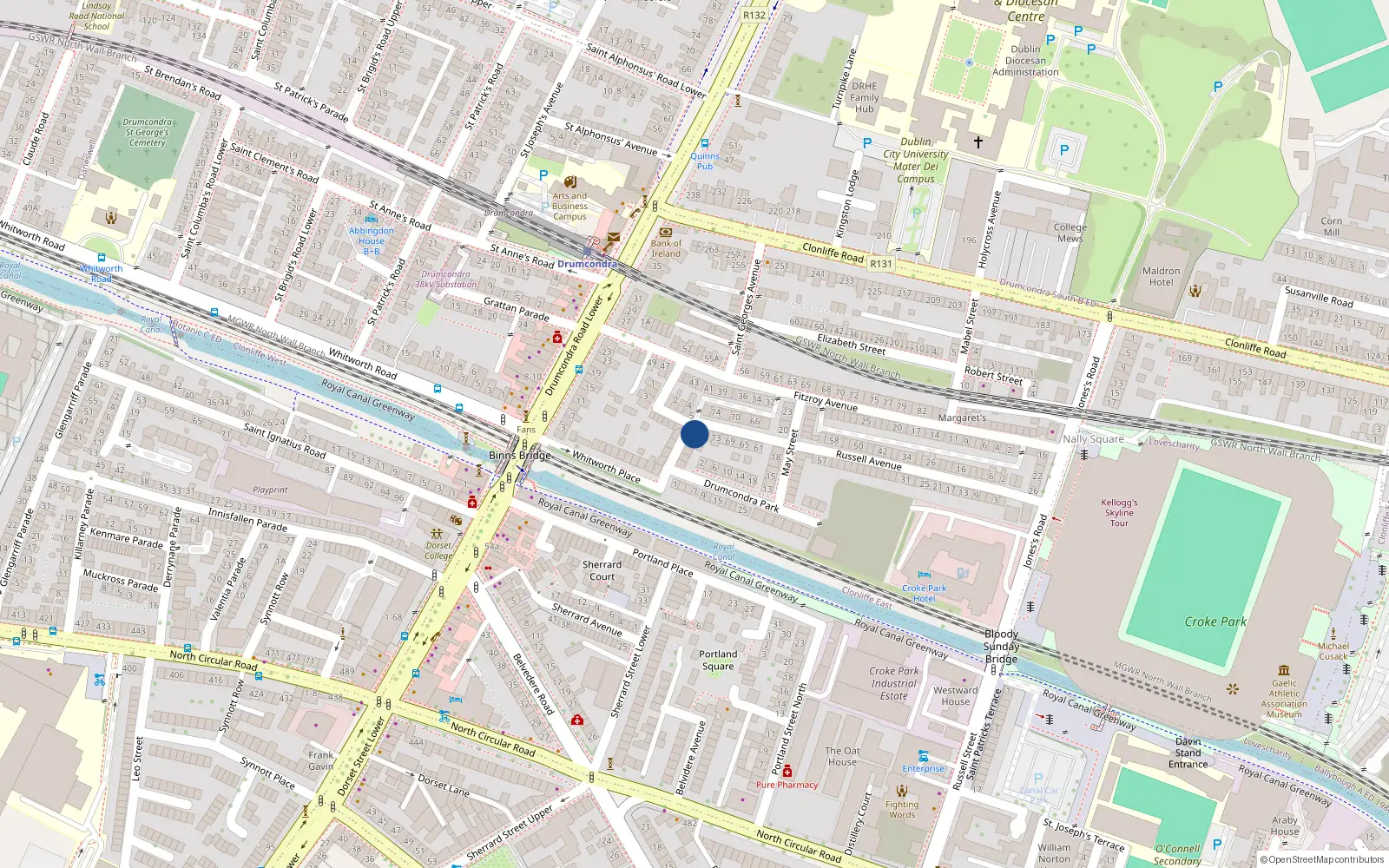 Overhead map showing the location of 79 Russell Avenue, Drumcondra, Dublin 3