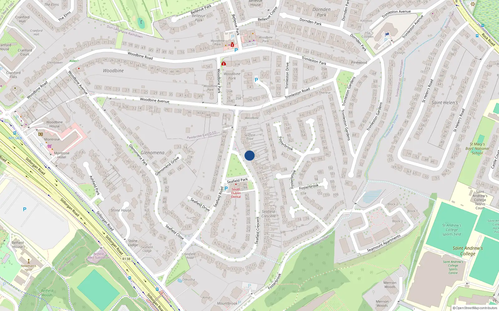 Overhead map showing the location of 79 Seafield Crescent, Blackrock