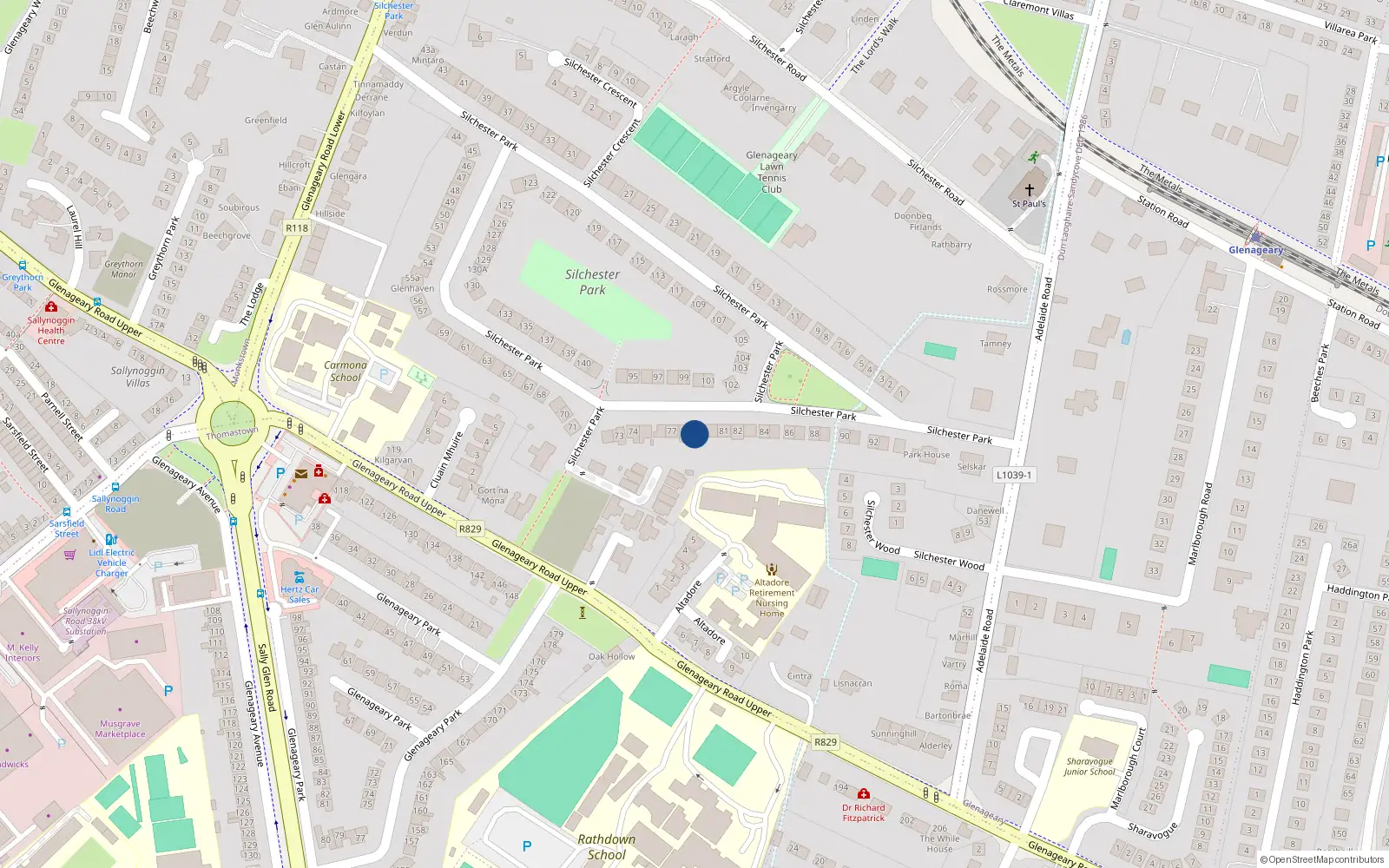 Overhead map showing the location of 79 Silchester Park, Glenageary, Dublin
