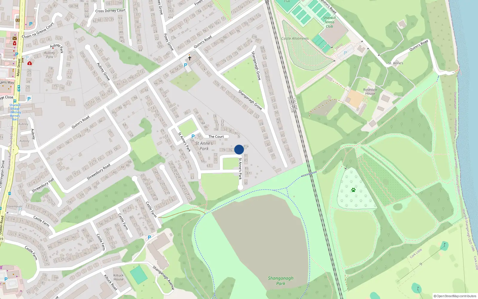 Overhead map showing the location of 79 St Annes Park, Shankill