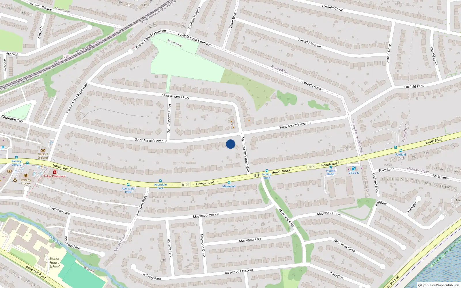 Overhead map showing the location of 79 St Assams Avenue, Raheny, Dublin 5