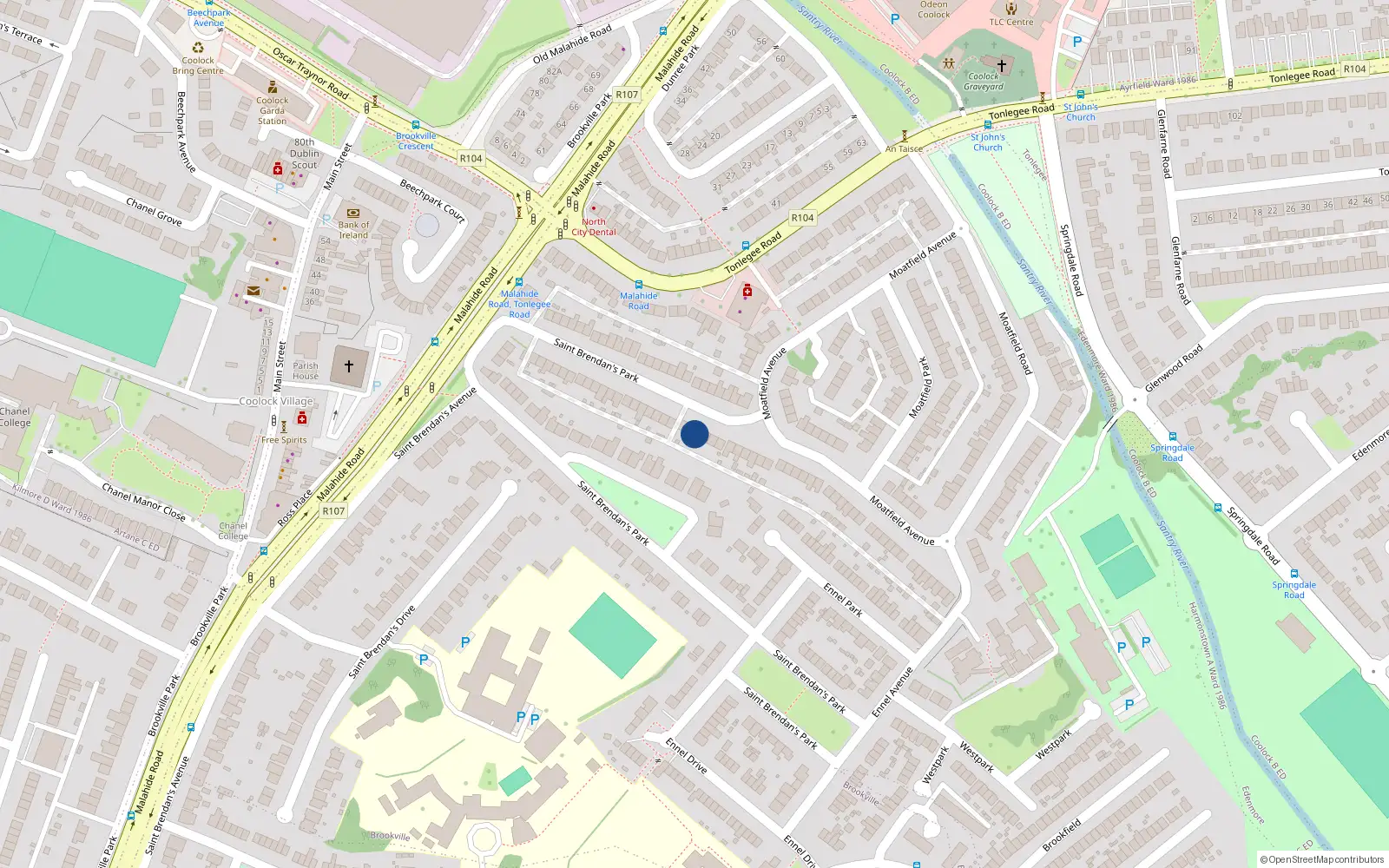 Overhead map showing the location of 79 St Brendans Avenue, Coolock, Dublin