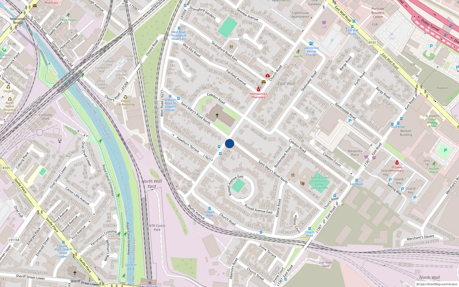 Overhead map showing the location of 79 St Marys Road, East Wall, Dublin 3