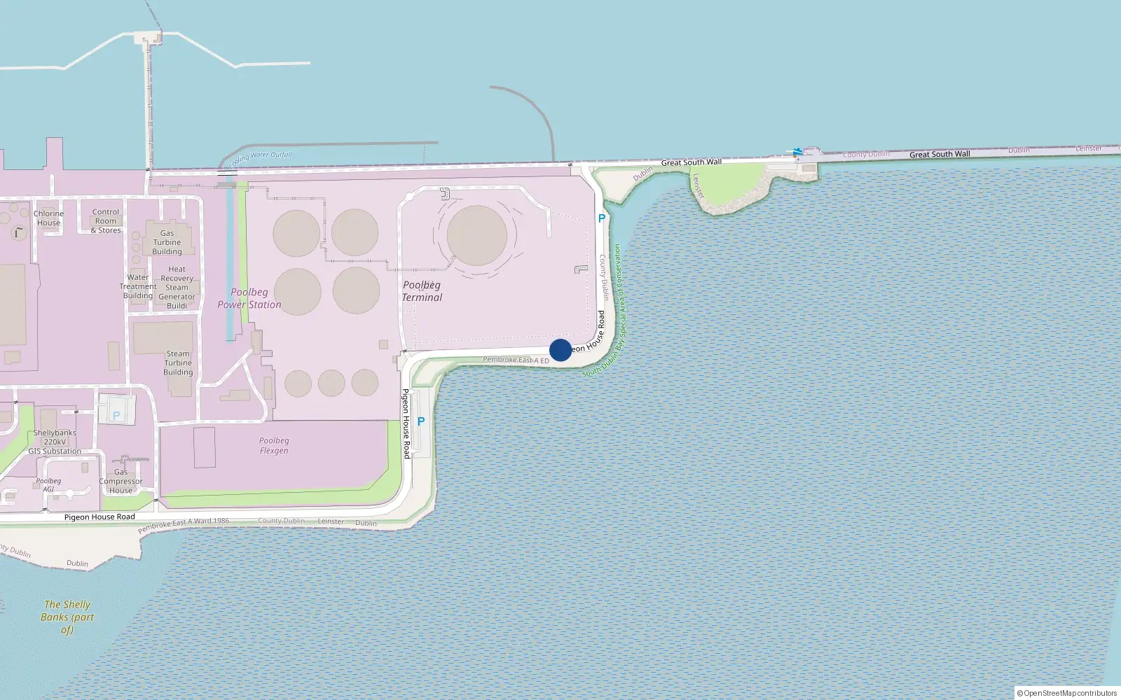Overhead map showing the location of 79 the Coastguard Station, Pigeon House Road, Ringsend Dublin 4