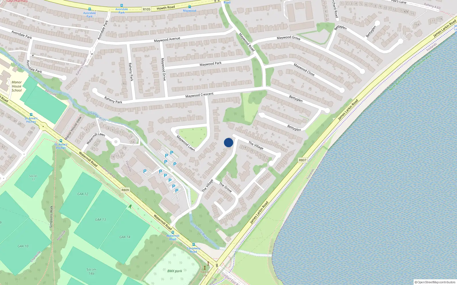 Overhead map showing the location of 79 The Village, Dublin 5