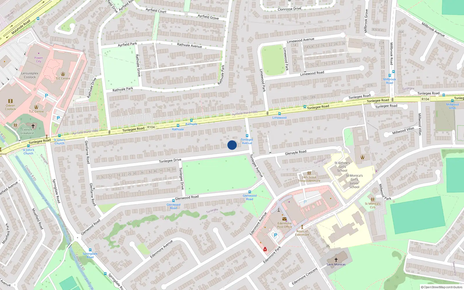 Overhead map showing the location of 79 Tonlegee Drive, Dublin 5