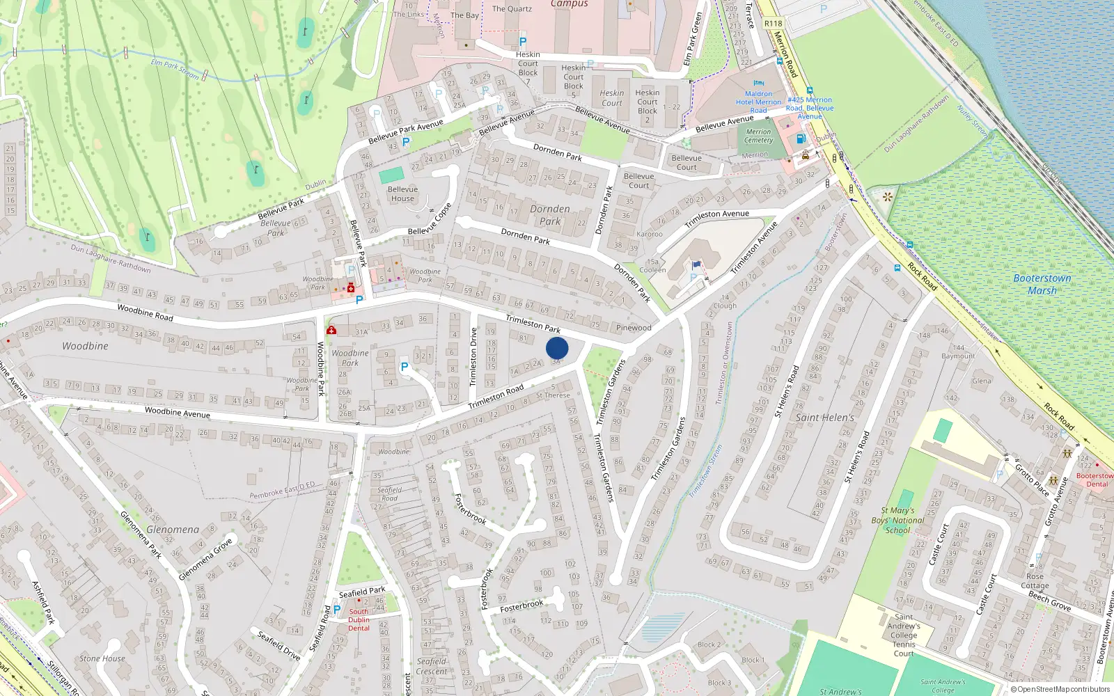 Overhead map showing the location of 79 Trimleston Park, Trimleston or Owenstown