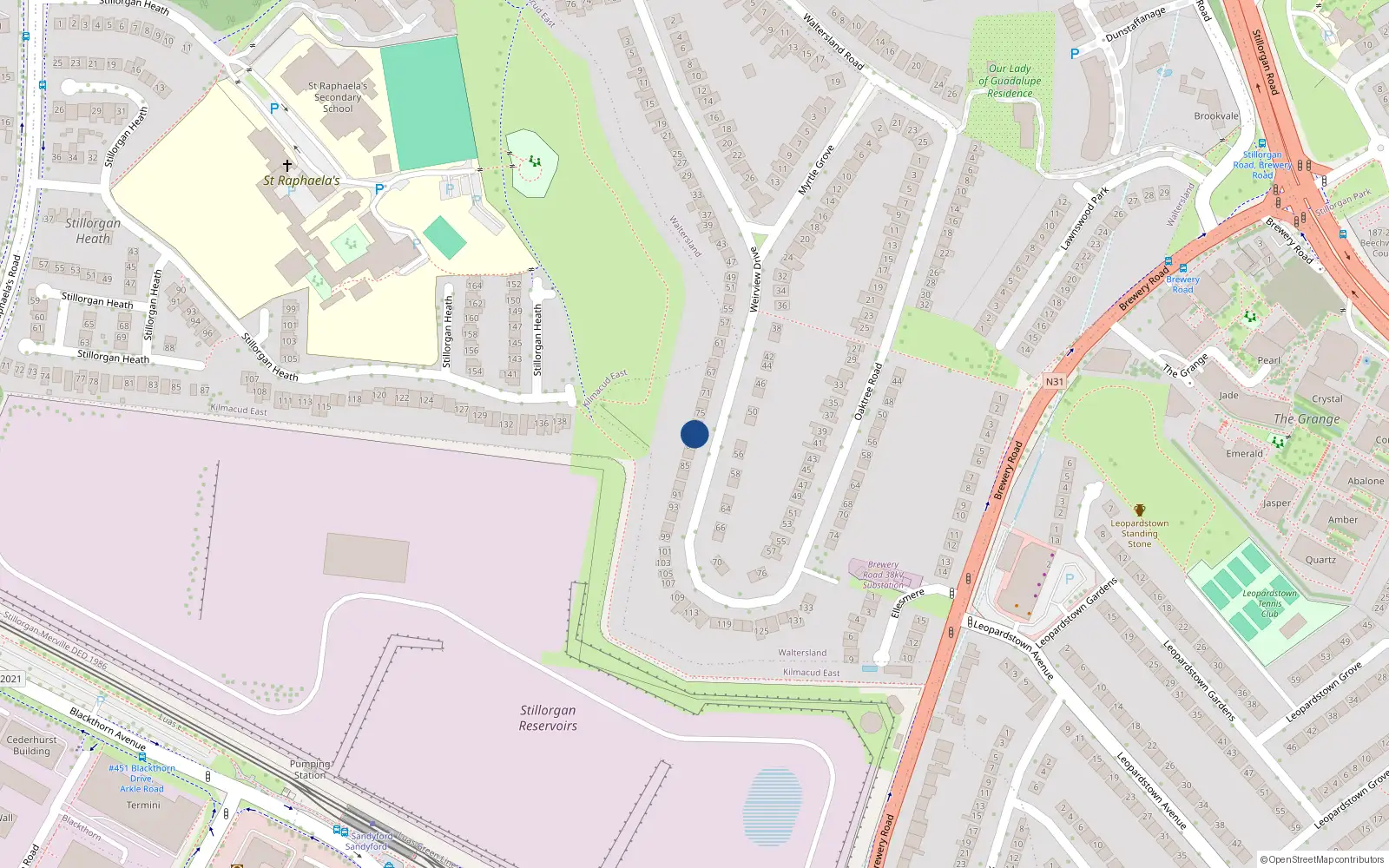 Overhead map showing the location of 79 Weirview Drive, Stillorgan, Dublin