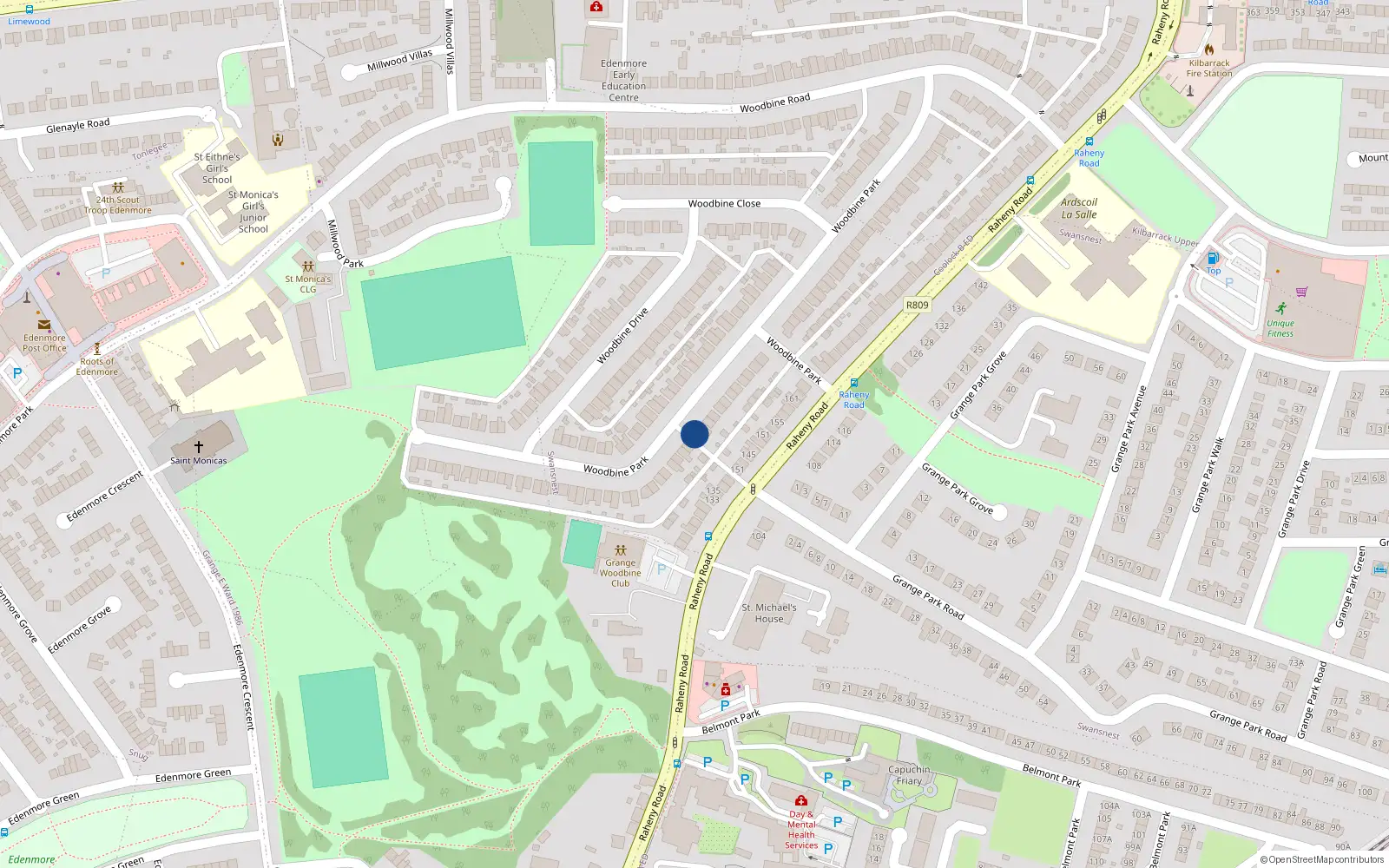 Overhead map showing the location of 79 Woodbine Park, Raheny, Dublin 5