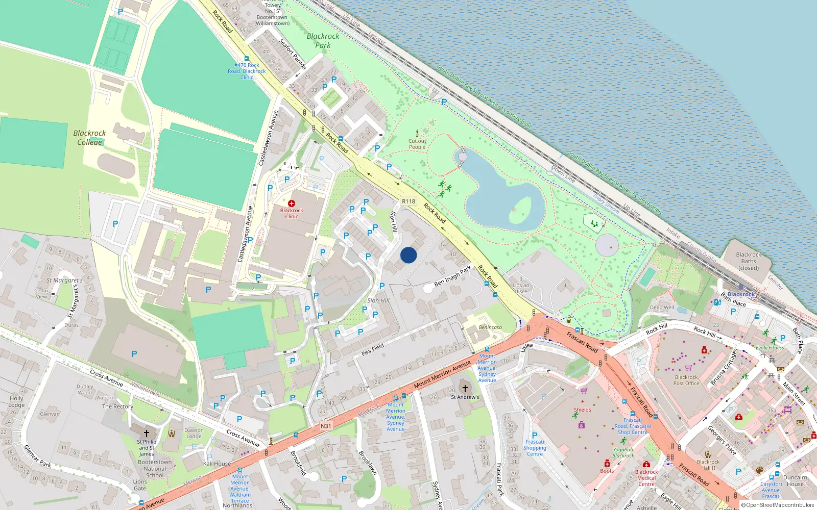 Overhead map showing the location of 79A Castle Dawson, Rock Road, Blackrock