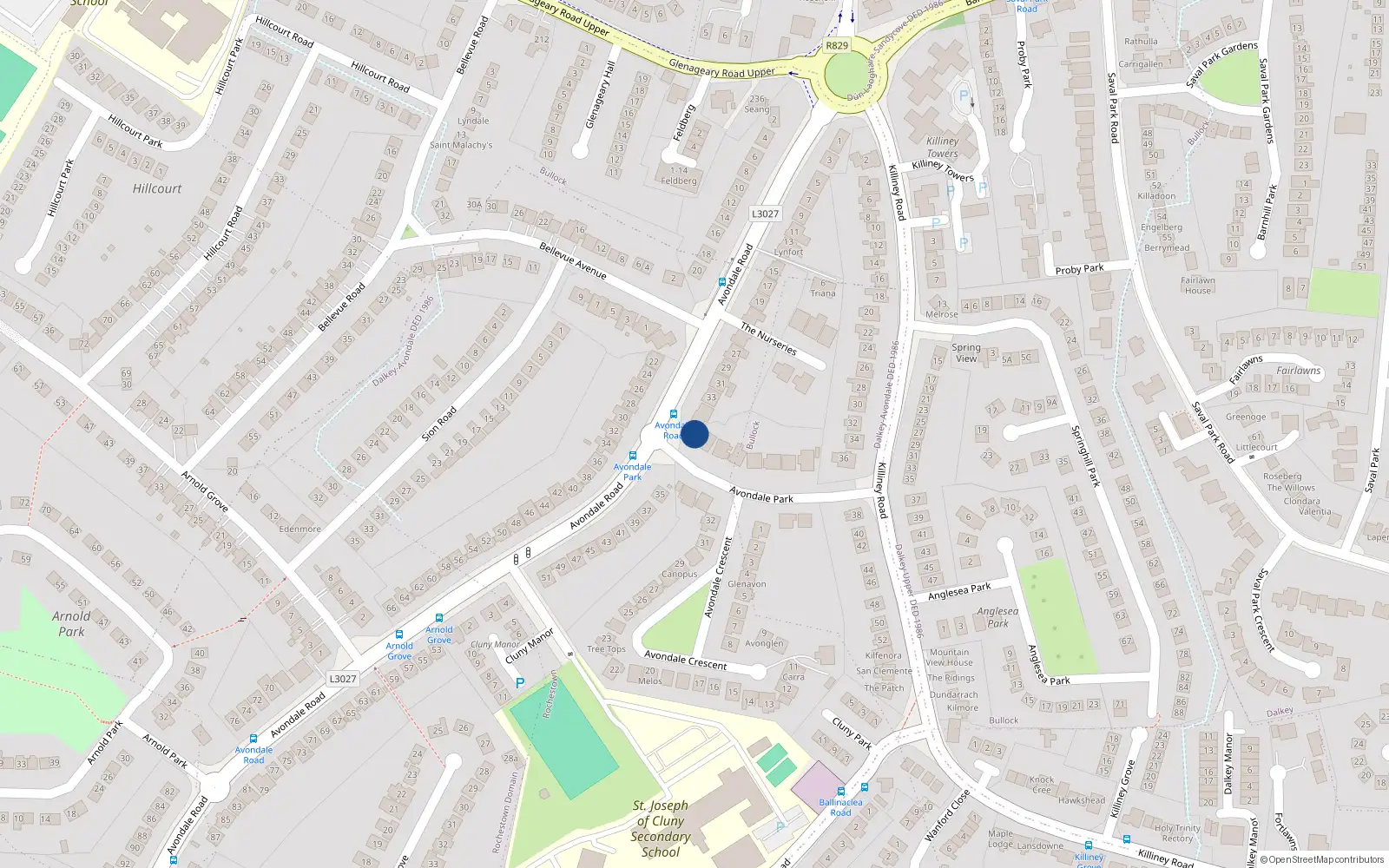 Overhead map showing the location of 7A Avondale Park, Killiney