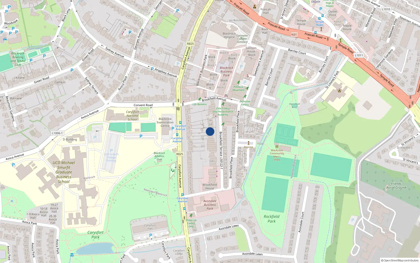 Overhead map showing the location of 7a Brookfield Terrace, Blackrock