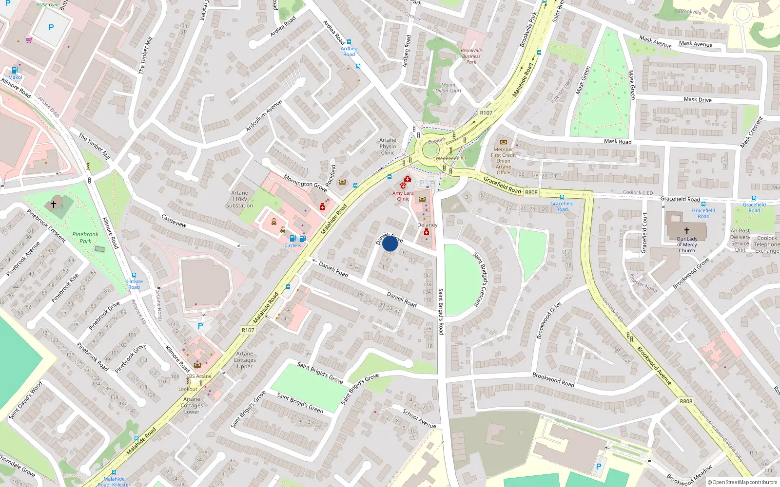 Overhead map showing the location of 7A Danieli Drive, Dublin 5