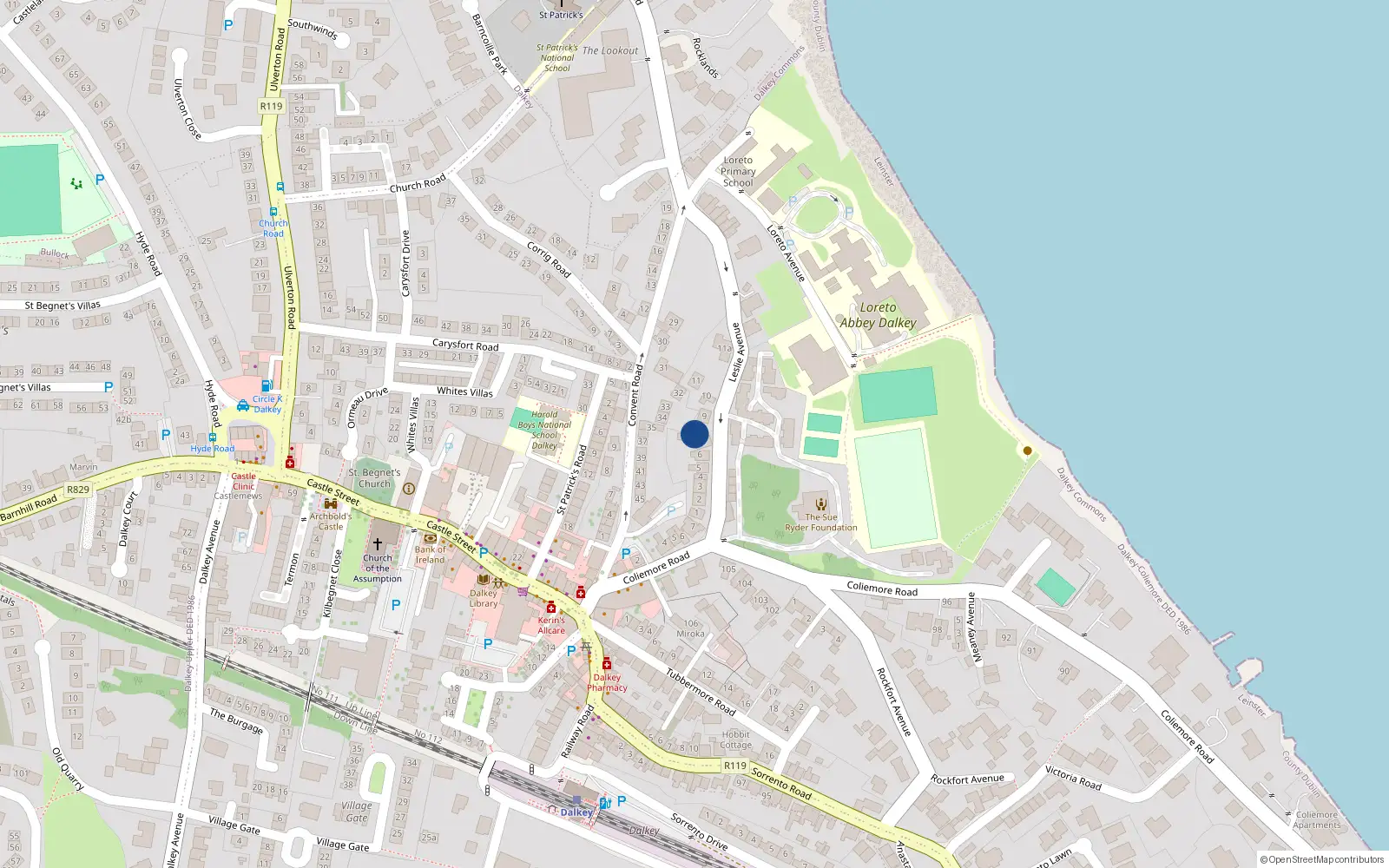 Overhead map showing the location of 7A Leslie Avenue, Dalkey