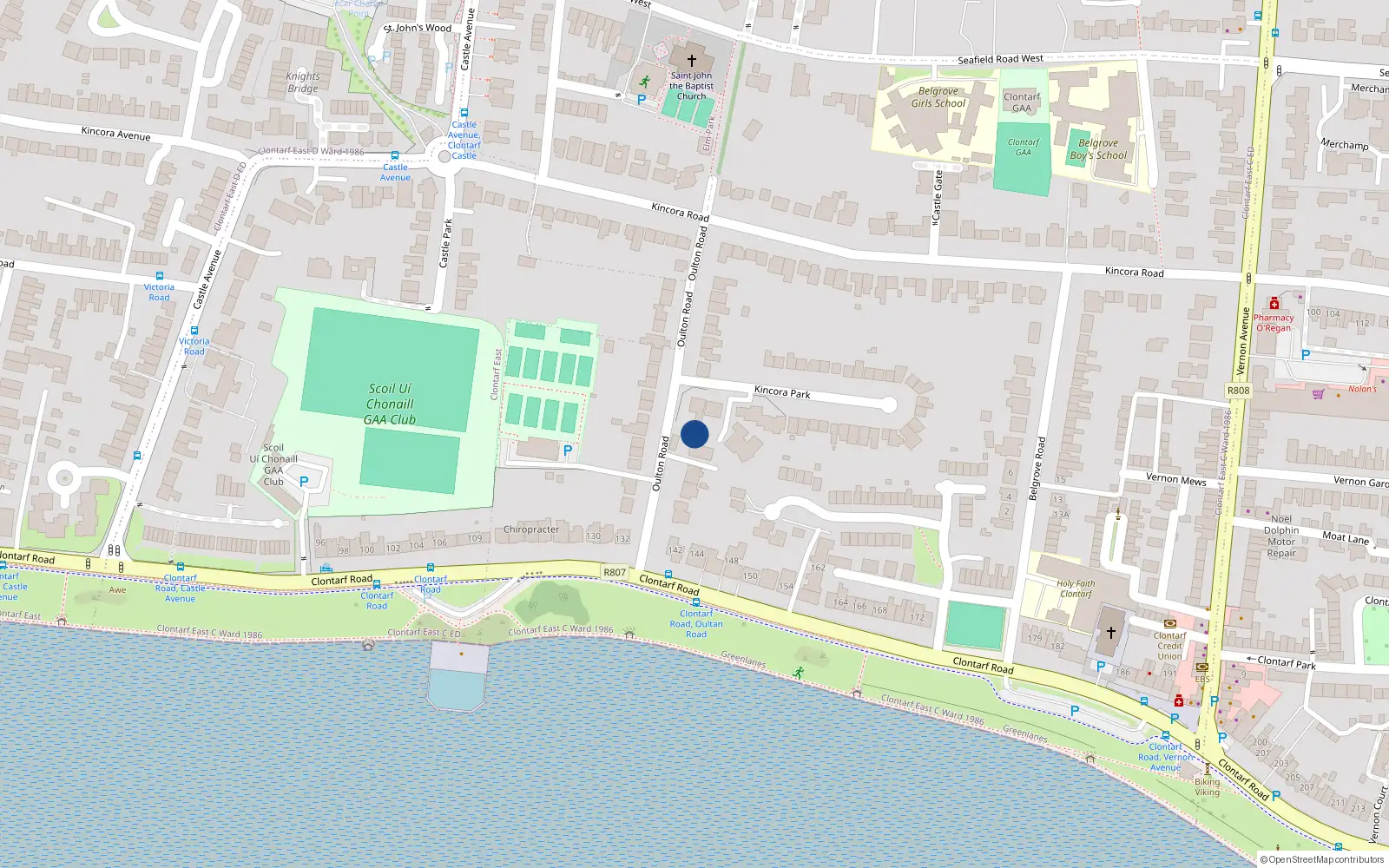 Overhead map showing the location of 7A Oulton Road, Clontarf, Dublin 3