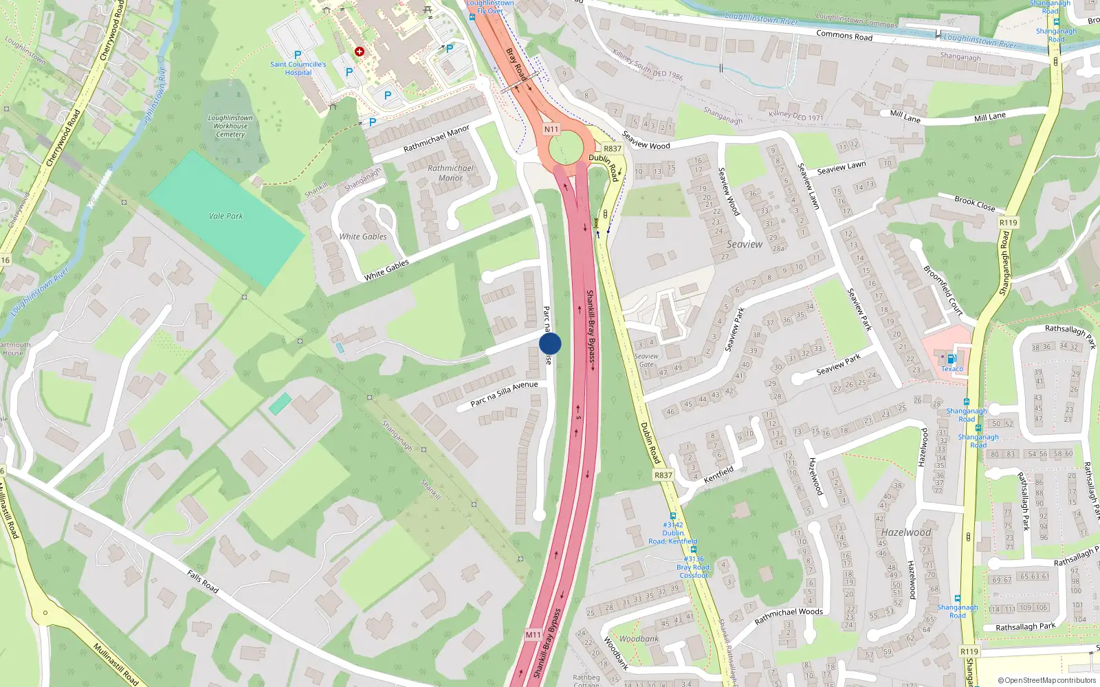 Overhead map showing the location of 7A the Rise, Parc Na Silla Rise, Loughlinstown