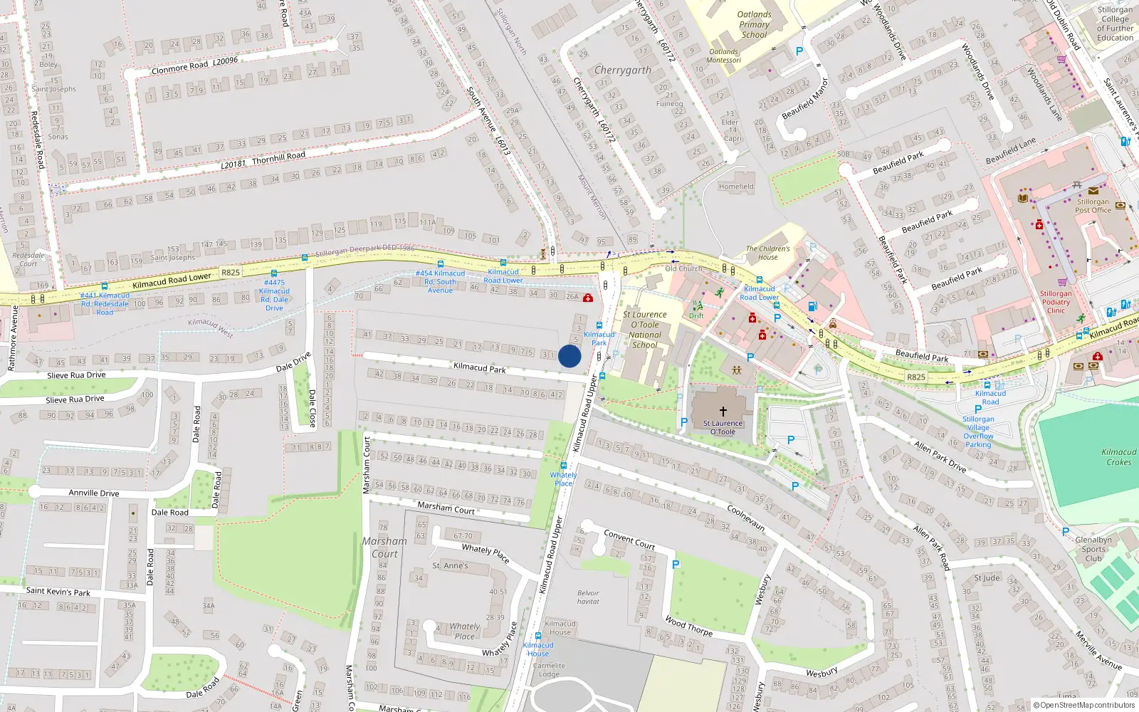 Overhead map showing the location of 7A Kilmacud Road Upper, Blackrock