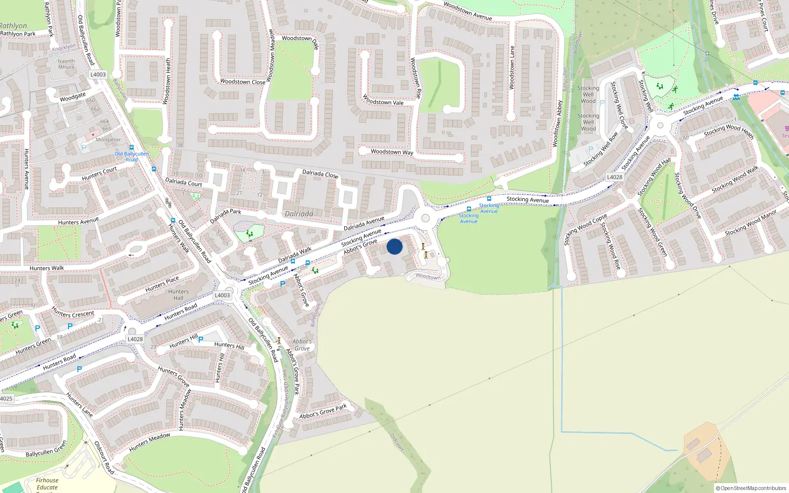 Overhead map showing the location of 8 Abbots Grove Avenue, Dublin 16