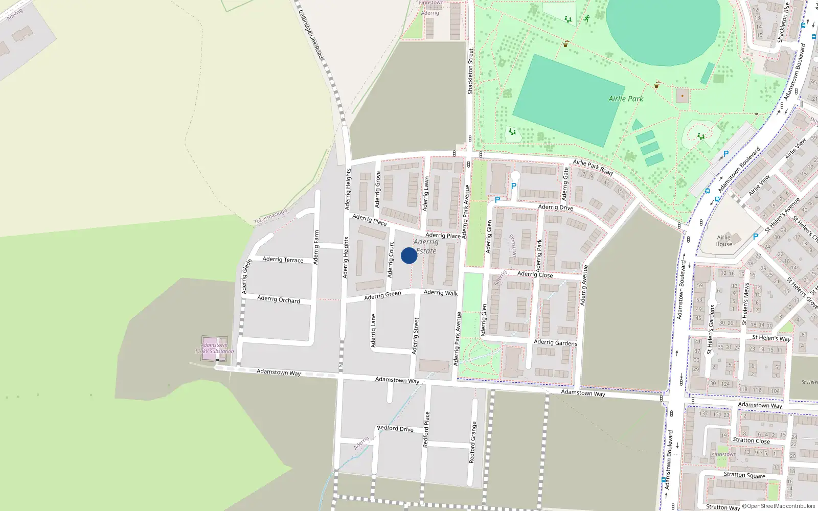 Overhead map showing the location of 8 Aderrig Green, Lucan