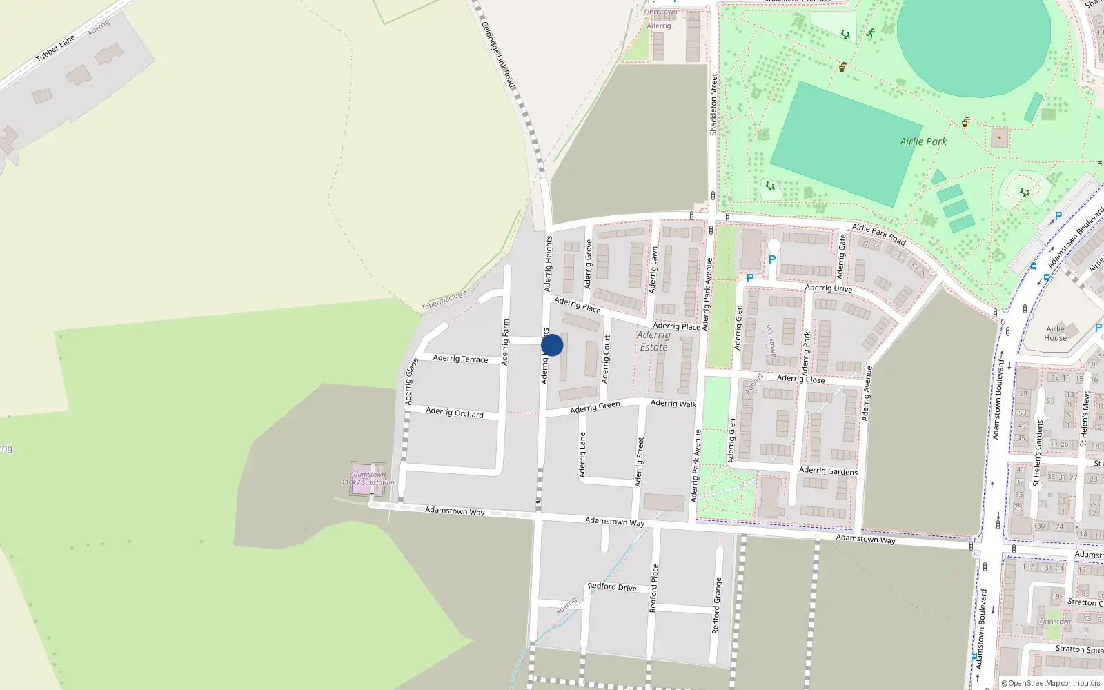 Overhead map showing the location of 8 Aderrig Heights, Lucan