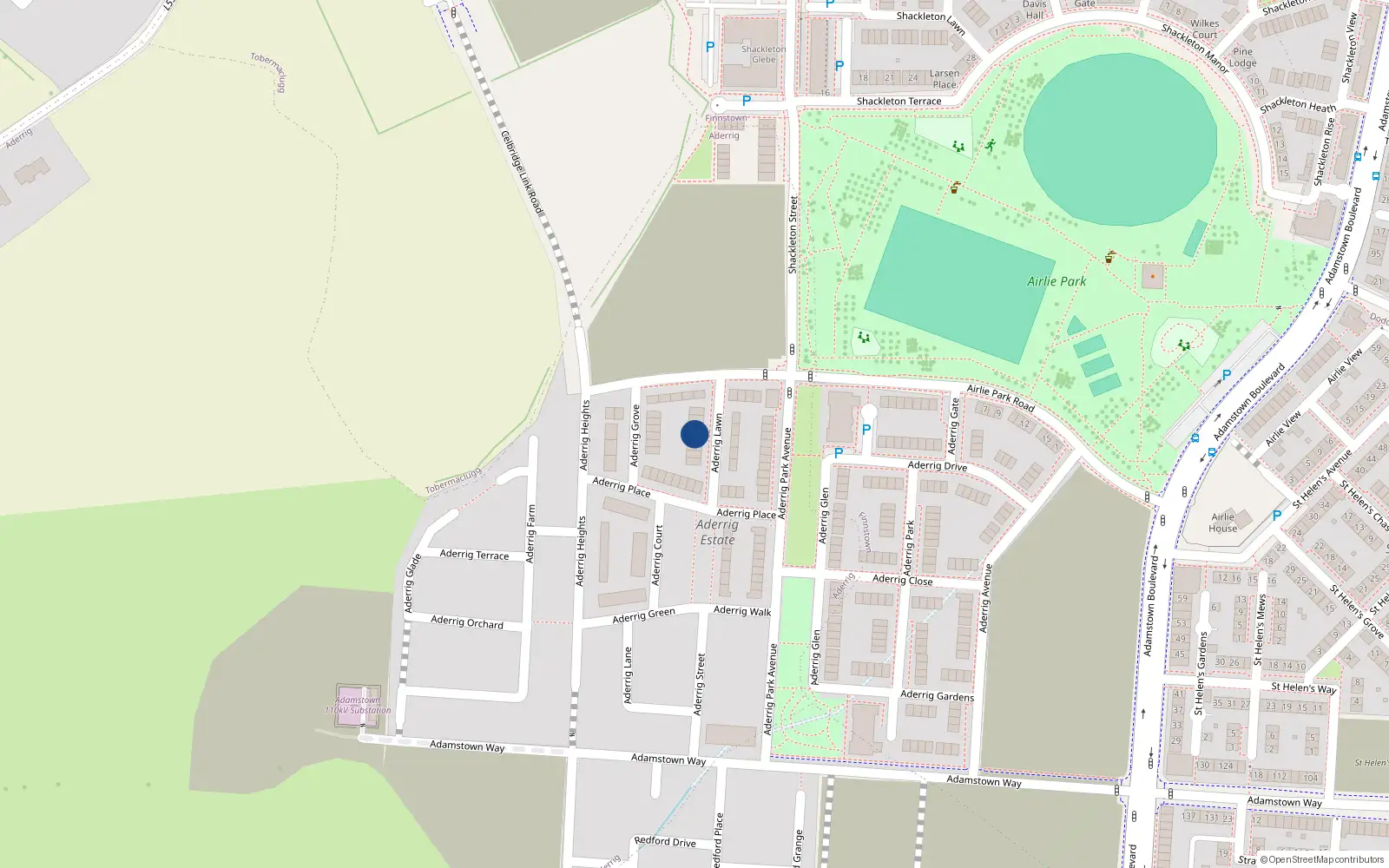 Overhead map showing the location of 8 Aderrig Lawn, Lucan