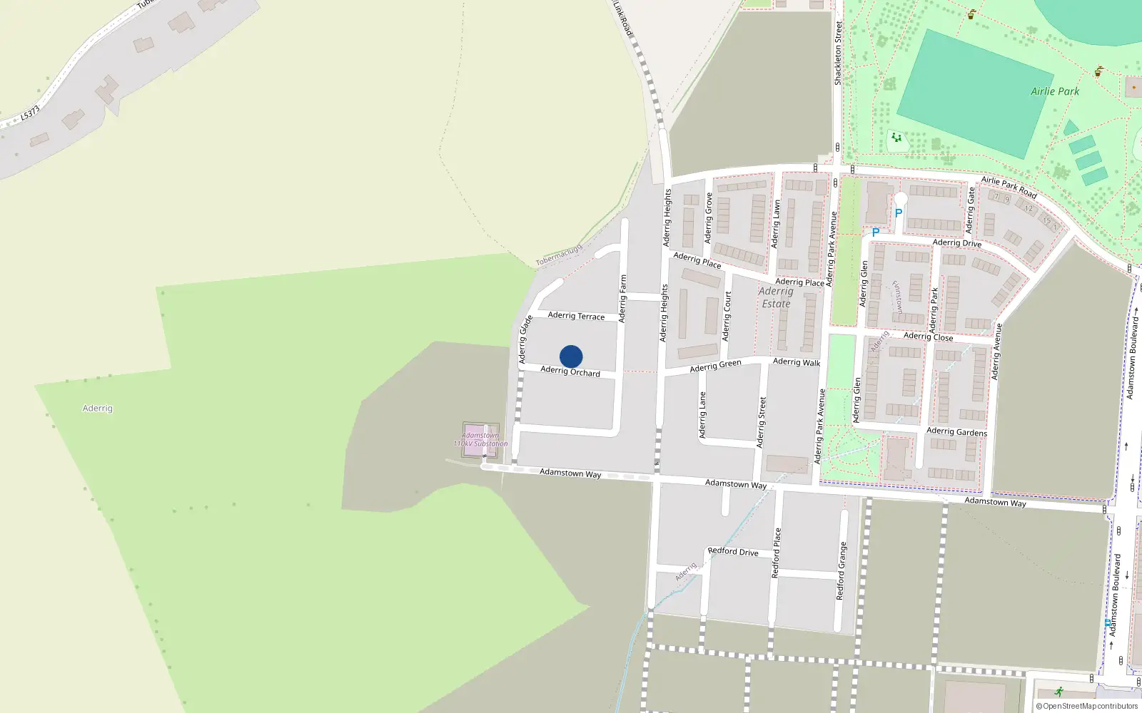 Overhead map showing the location of 8 Aderrig Orchard, Lucan