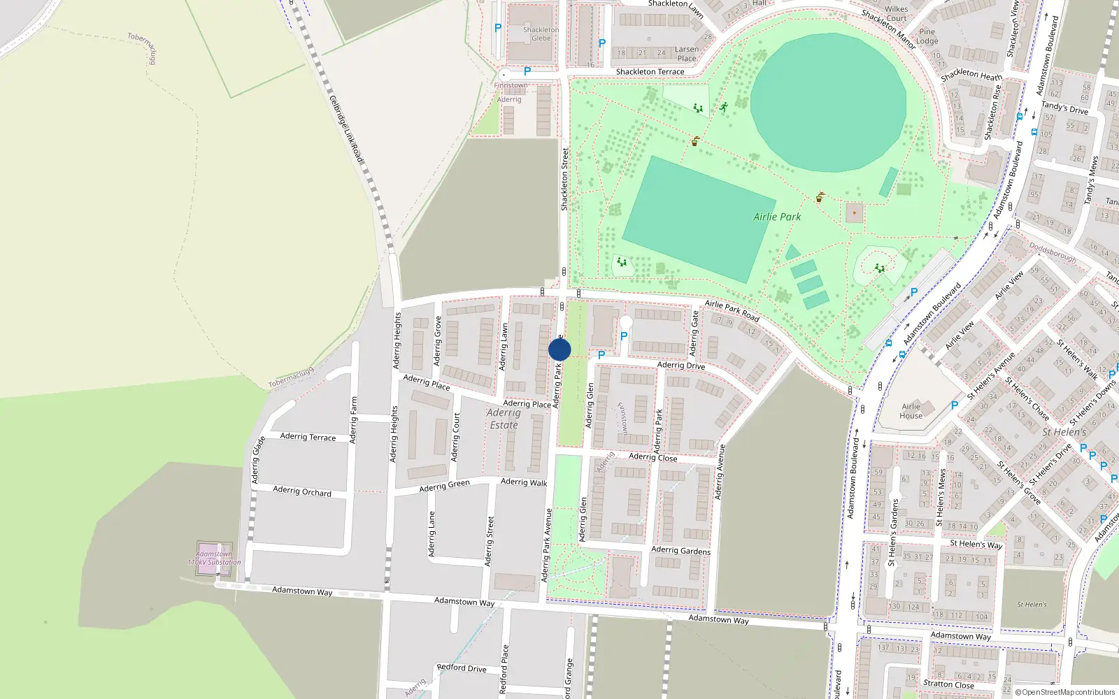 Overhead map showing the location of 8 Aderrig Park Avenue, Aderrig