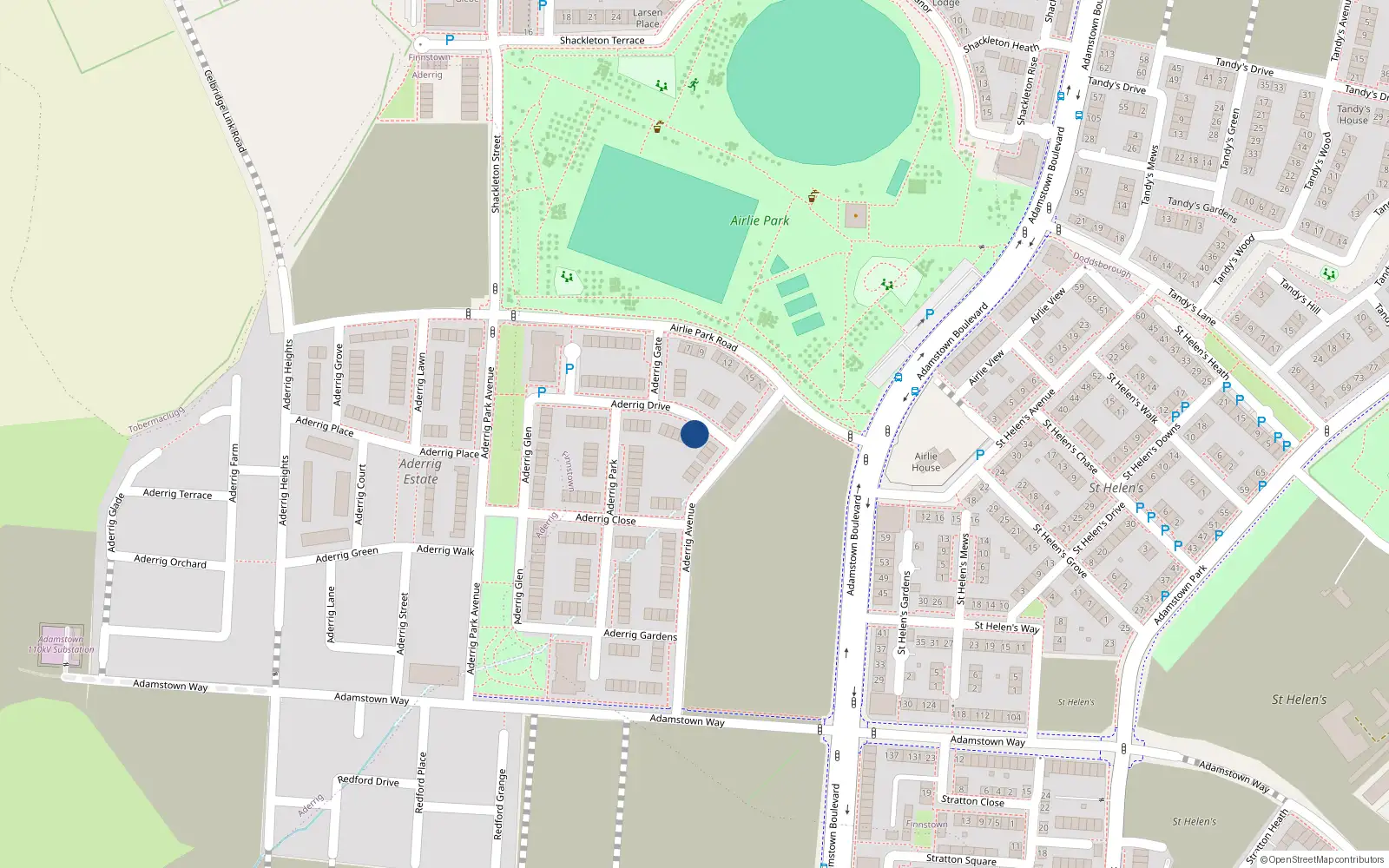 Overhead map showing the location of 8 Aderrig Drive, Lucan