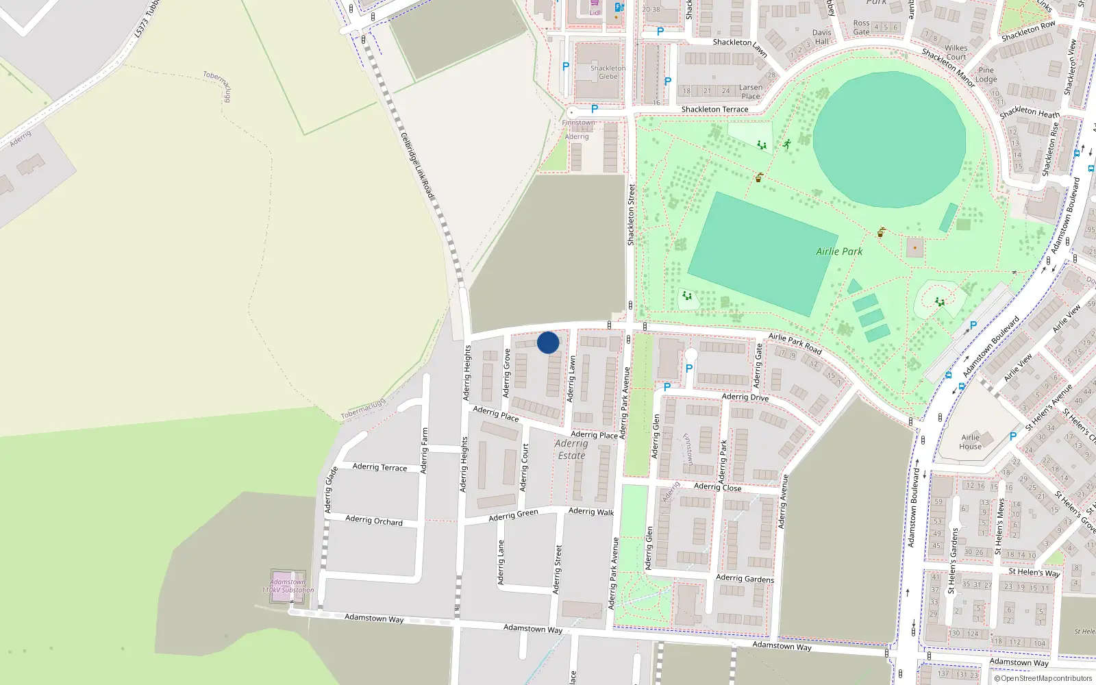 Overhead map showing the location of 8 Airlie Park Road West, Lucan