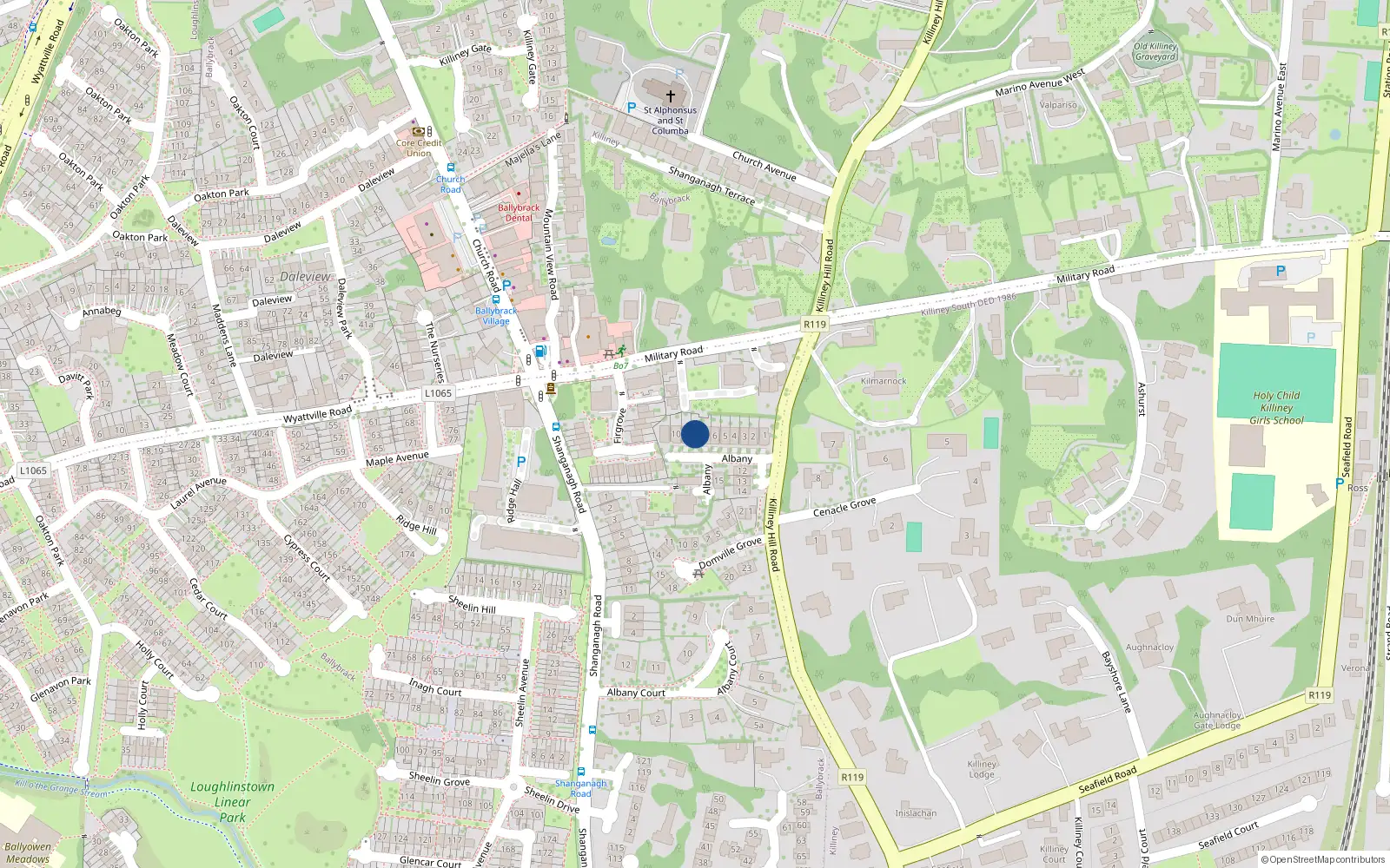 Overhead map showing the location of 8 Albany, Killiney Hill Road, Killiney