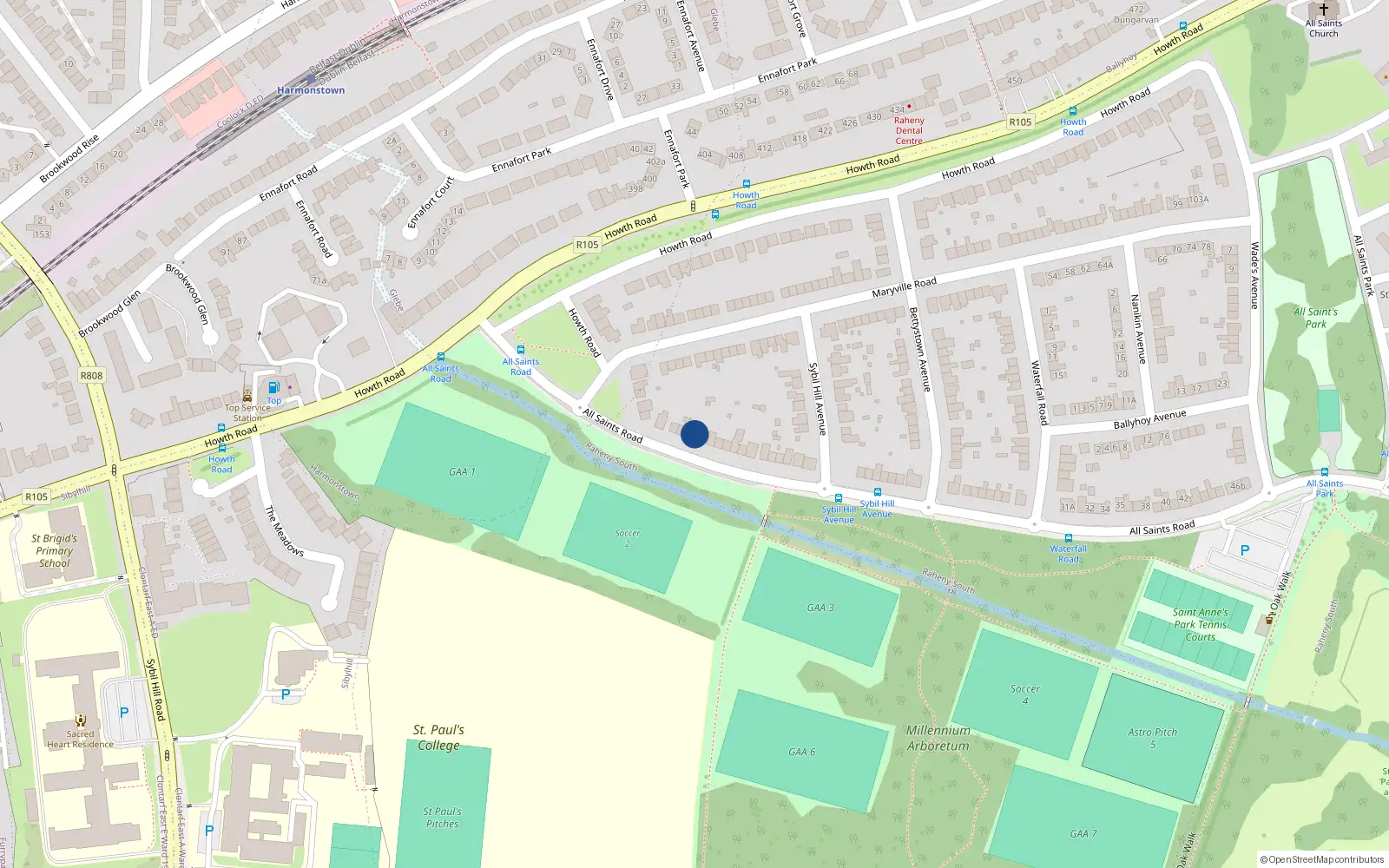 Overhead map showing the location of 8 All Saints Road, Dublin 5