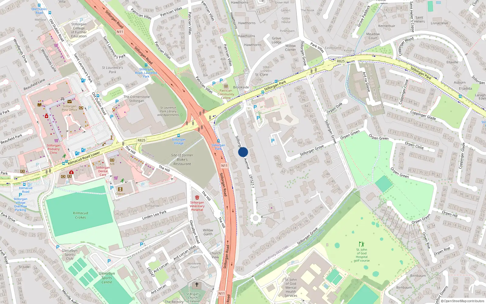 Overhead map showing the location of 8 Amberley Court, Stillorgan Park Avenue, Blackrock