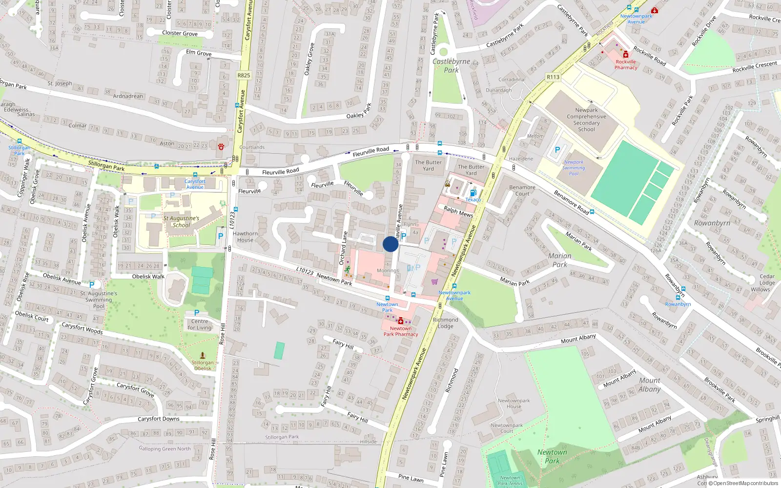 Overhead map showing the location of 8 Annaville Avenue, Blackrock, Dublin