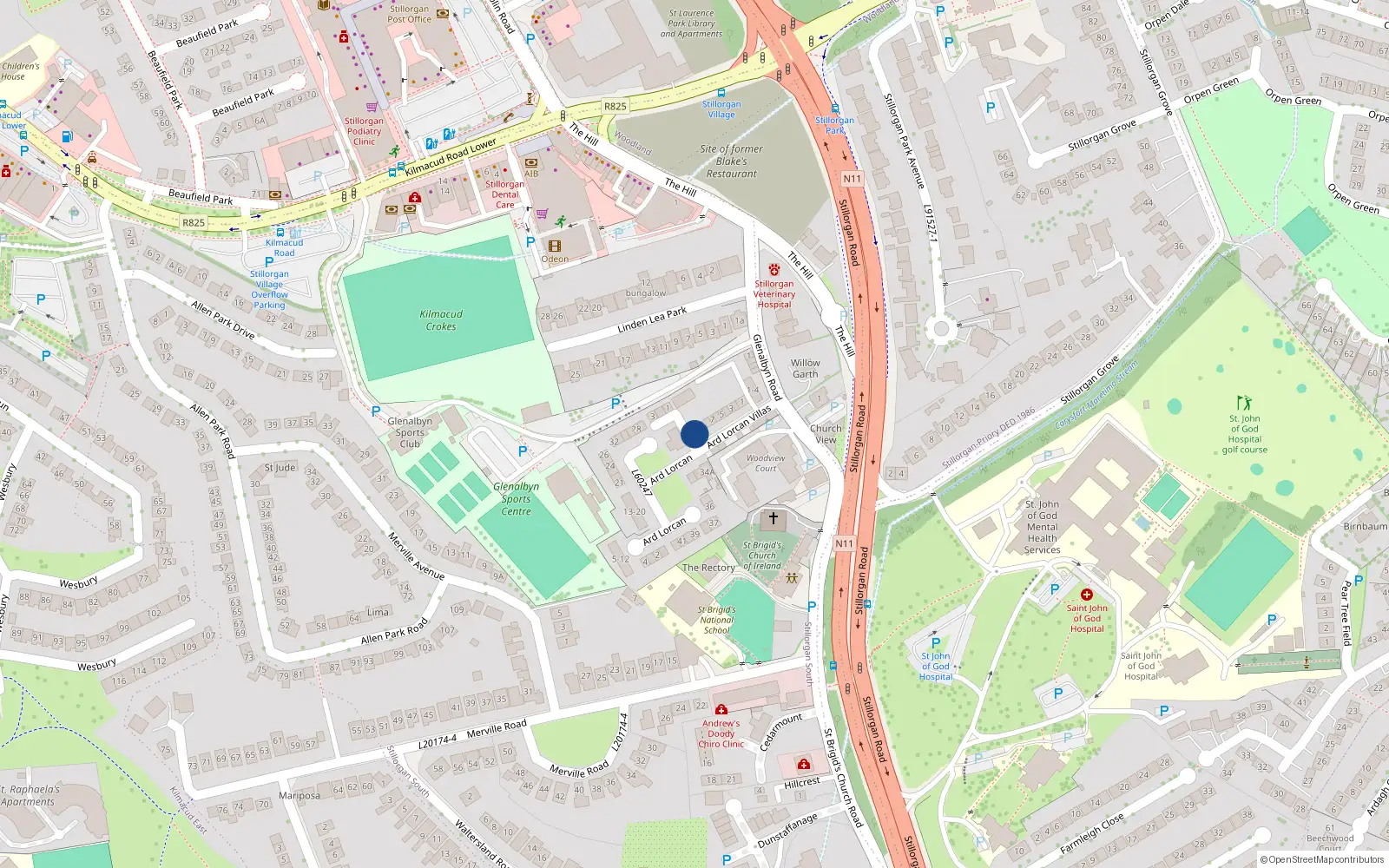 Overhead map showing the location of 8 Ard Lorcain Villas, Ard Lorcain, Stillorgan