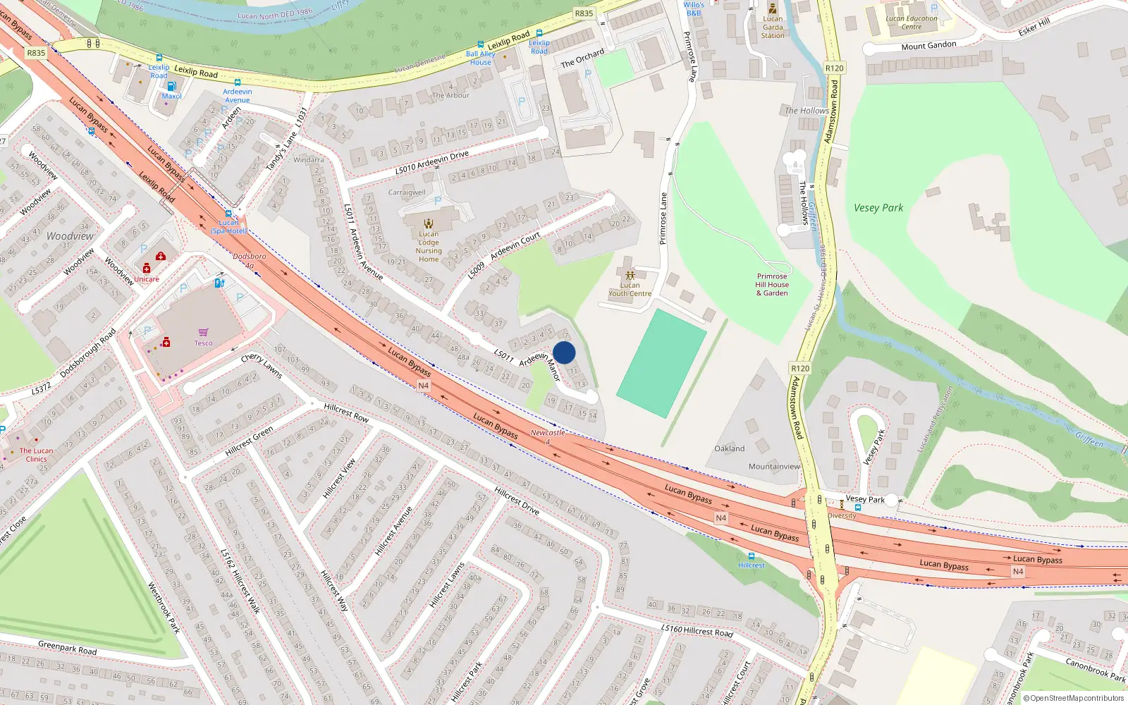 Overhead map showing the location of 8 Ardeevin Manor, Lucan