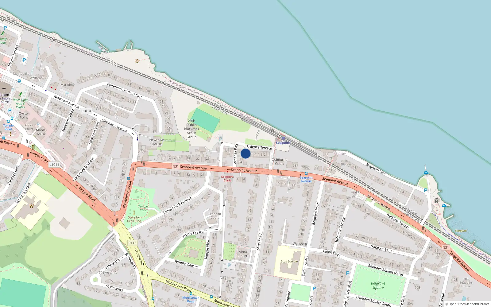 Overhead map showing the location of 8 Ardenza Terrace, Monkstown