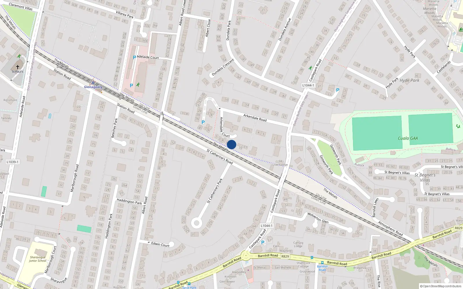 Overhead map showing the location of 8 Arkendale Court, Glenageary