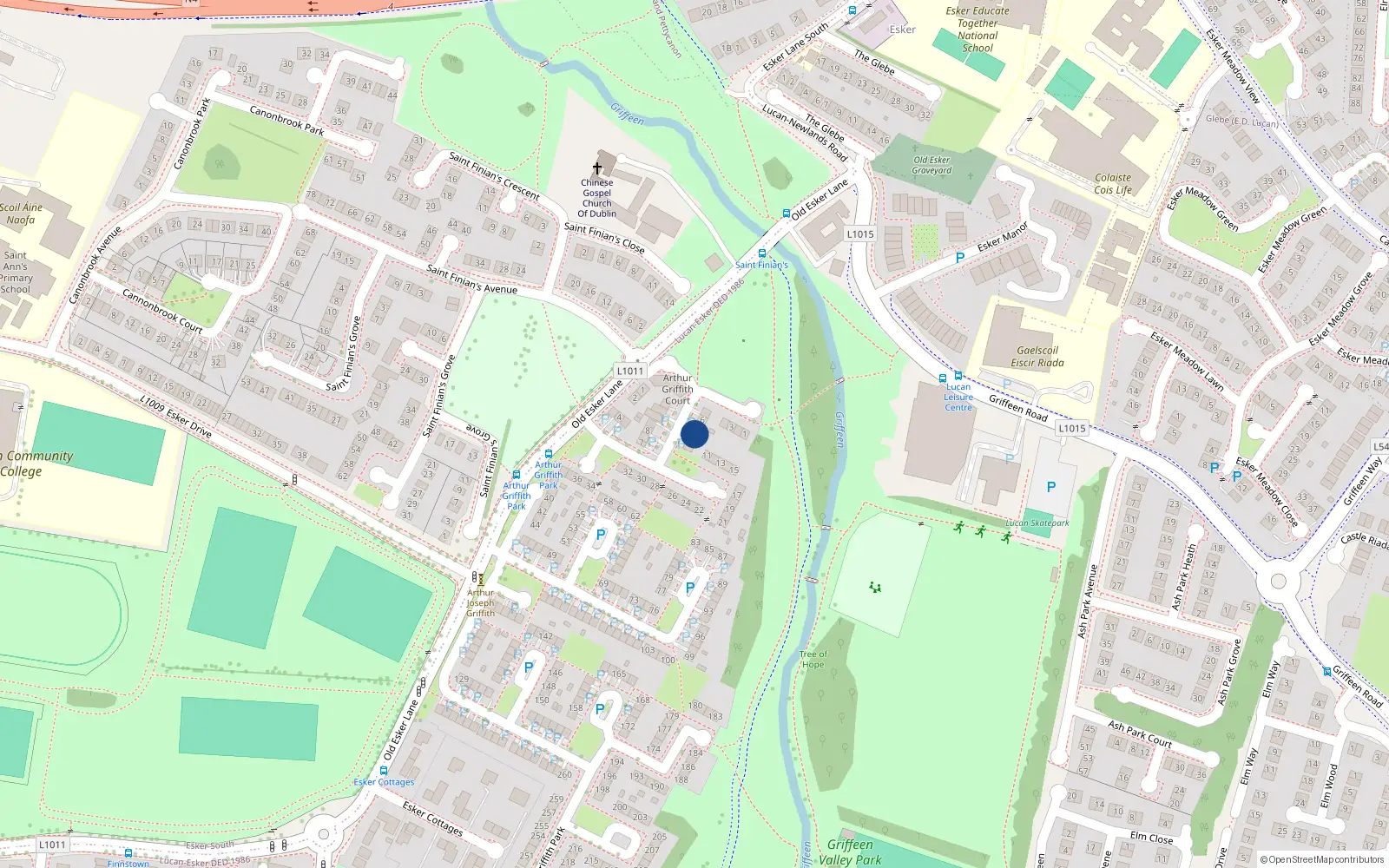 Overhead map showing the location of 8 Arthur Griffith Park, Lucan, Dublin
