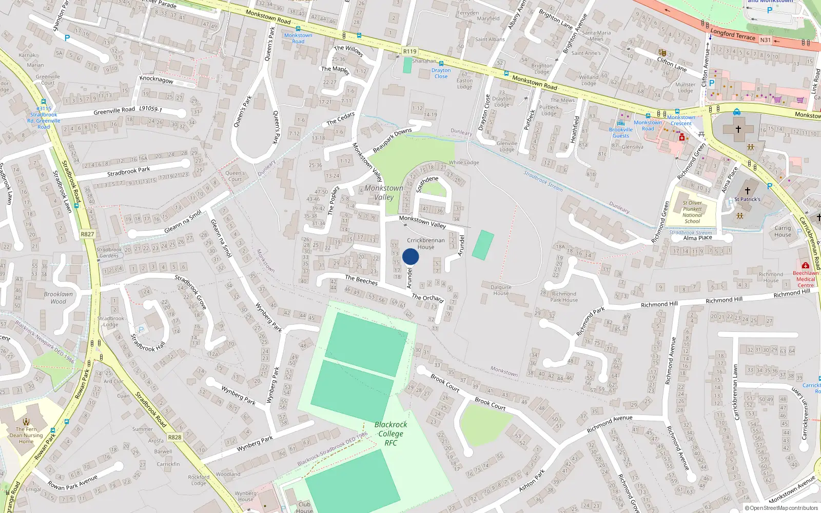 Overhead map showing the location of 8 Arundel, Monkstown Valley, Monkstown