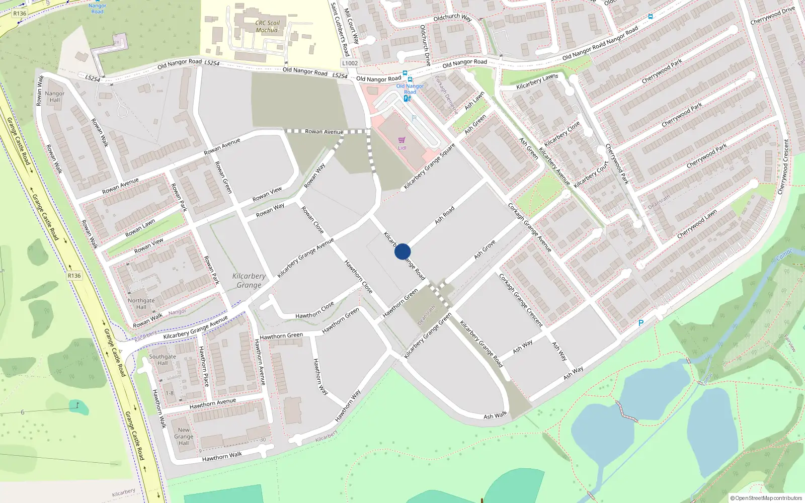 Overhead map showing the location of 8 Ash Road, Deansrath