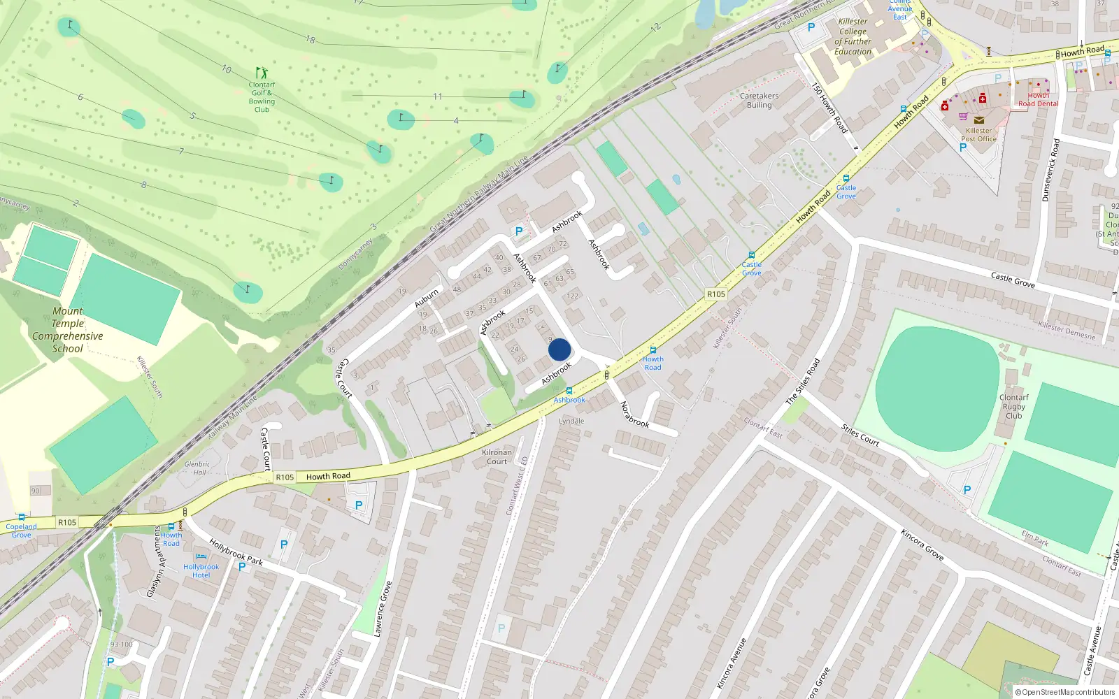 Overhead map showing the location of 8 Ashbrook, Dublin 3