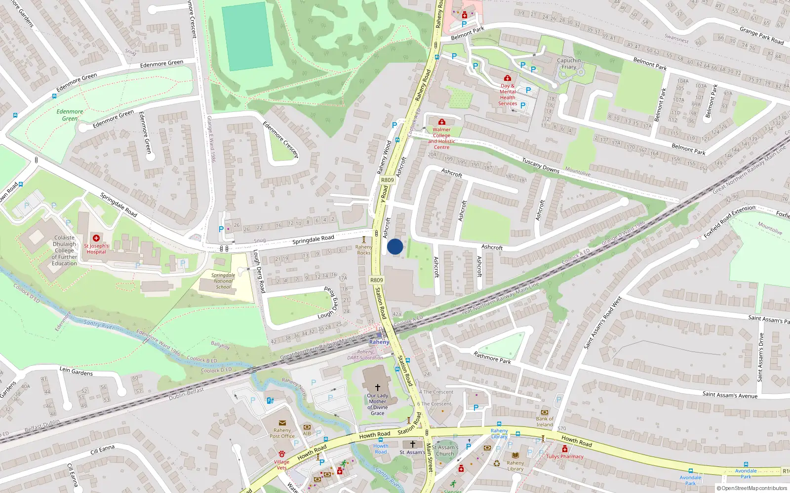 Overhead map showing the location of 8 Ashcroft, Raheny, Dublin 5