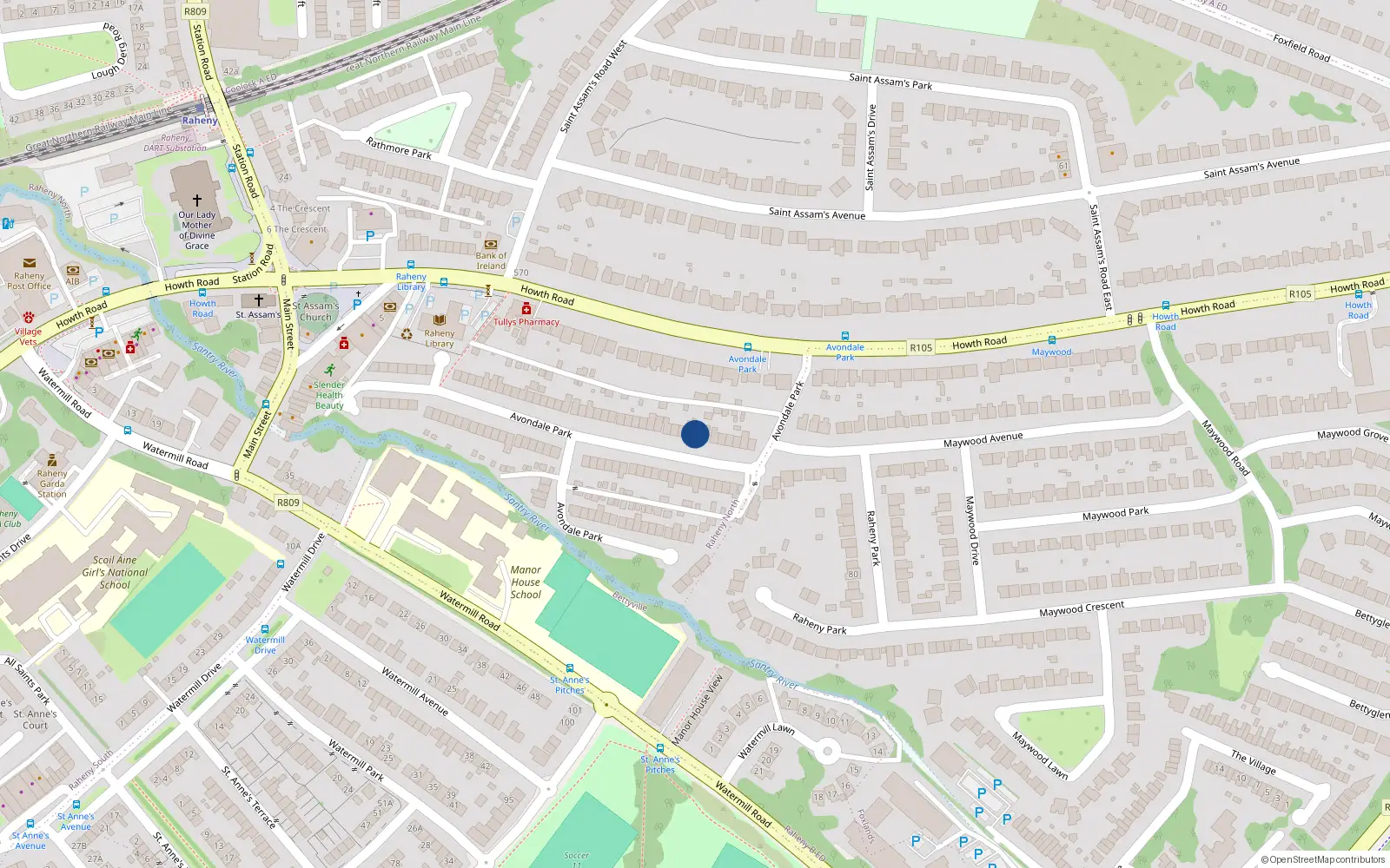 Overhead map showing the location of 8 Avondale Park, Dublin 5
