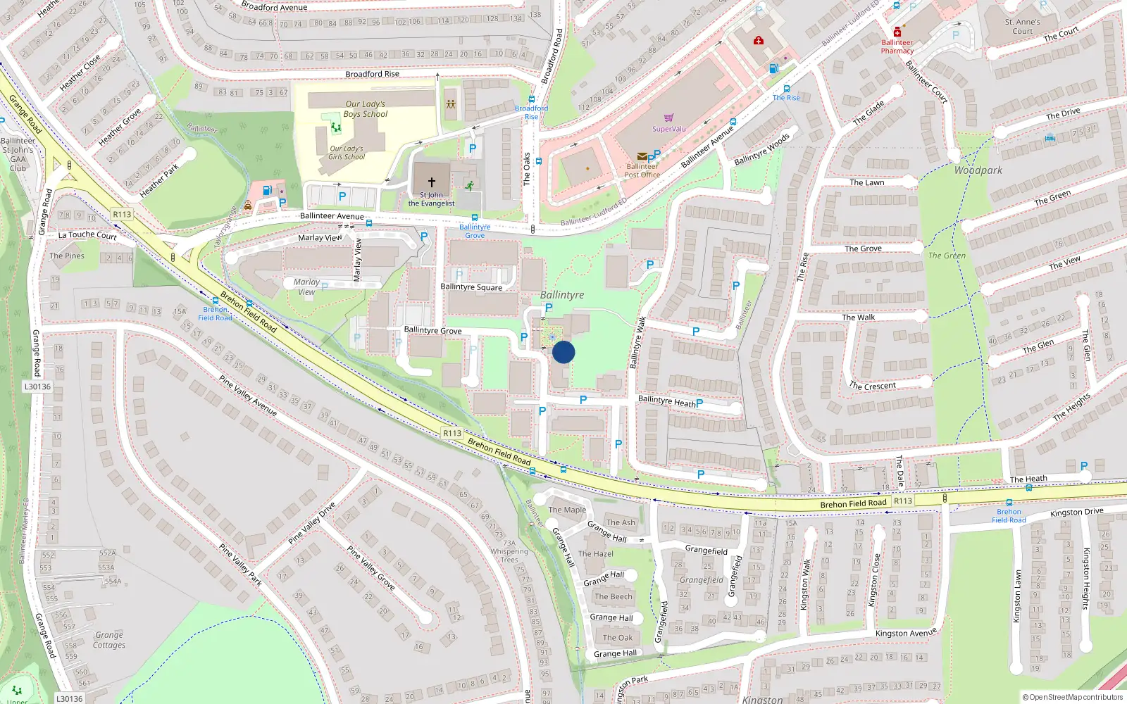 Overhead map showing the location of 8 Ballintyre Hall, Dublin 16