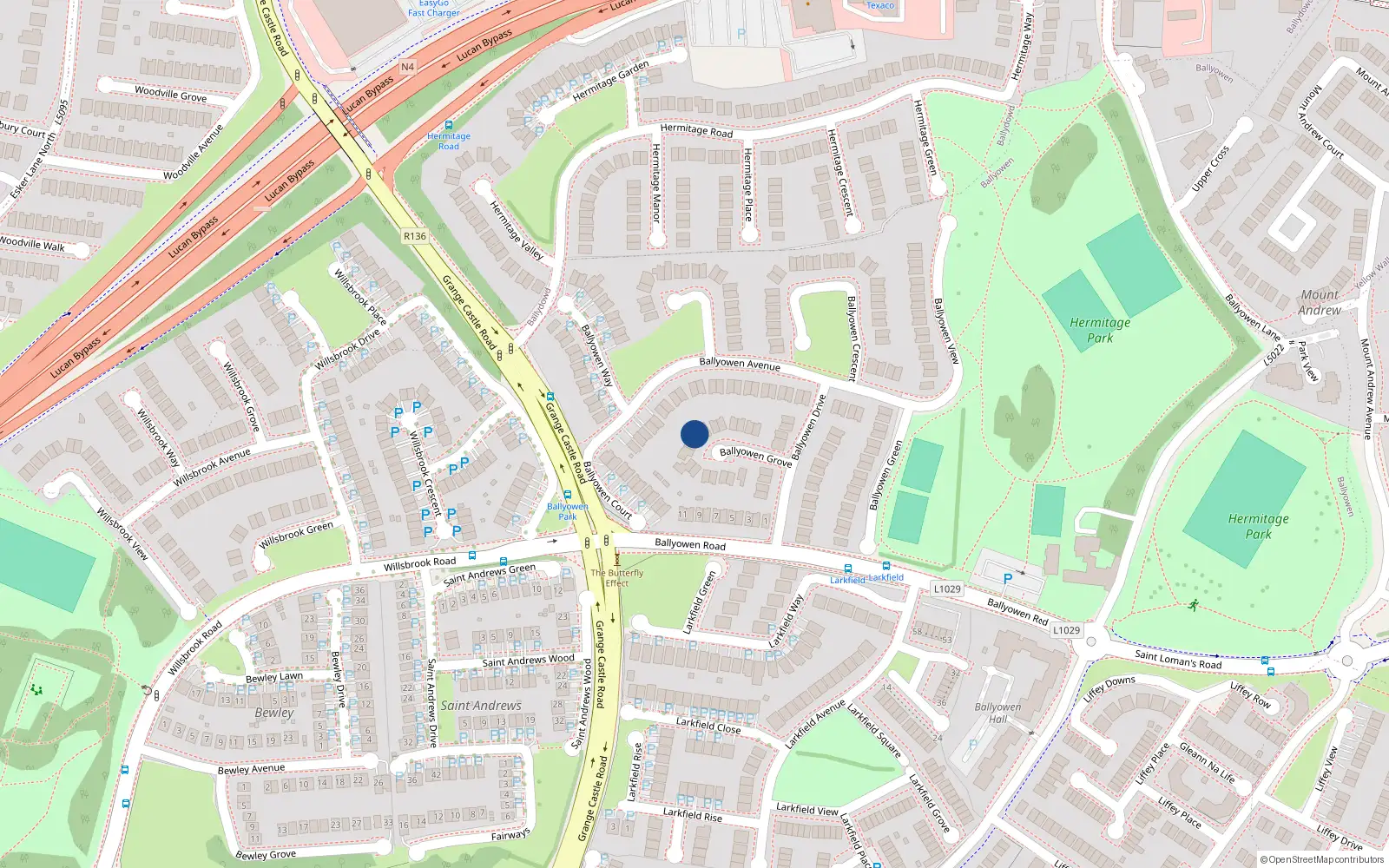 Overhead map showing the location of 8 Ballyowen Grove, Lucan, Dublin