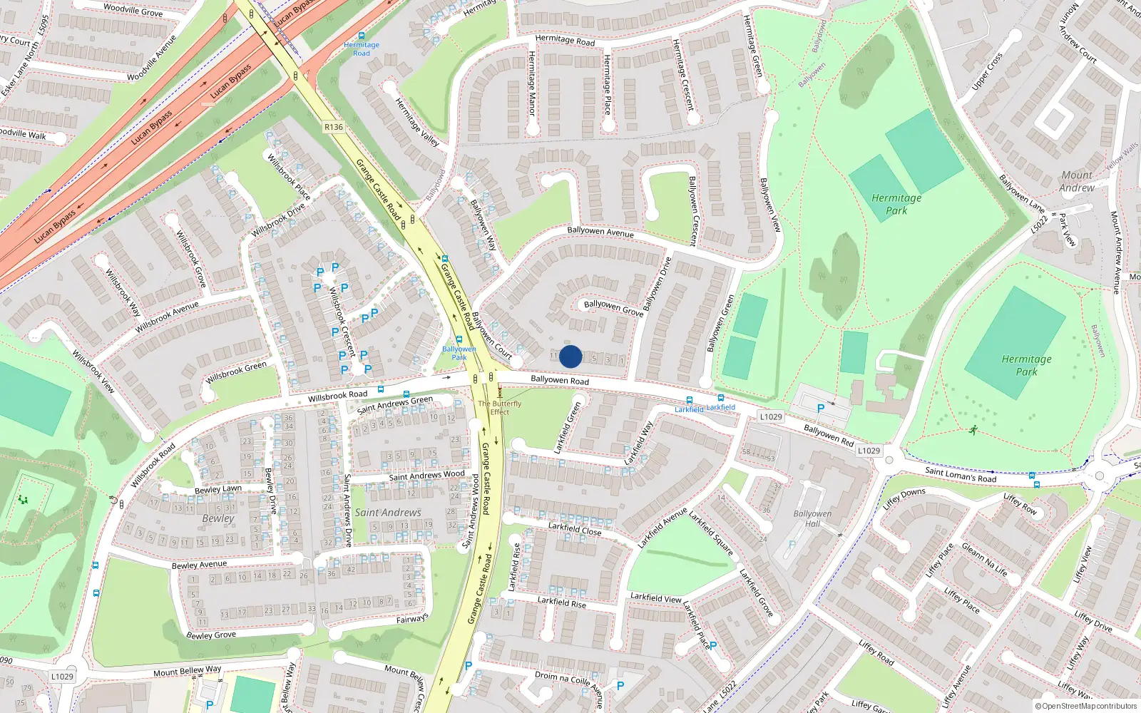 Overhead map showing the location of 8 Ballyowen Road, Lucan, Dublin