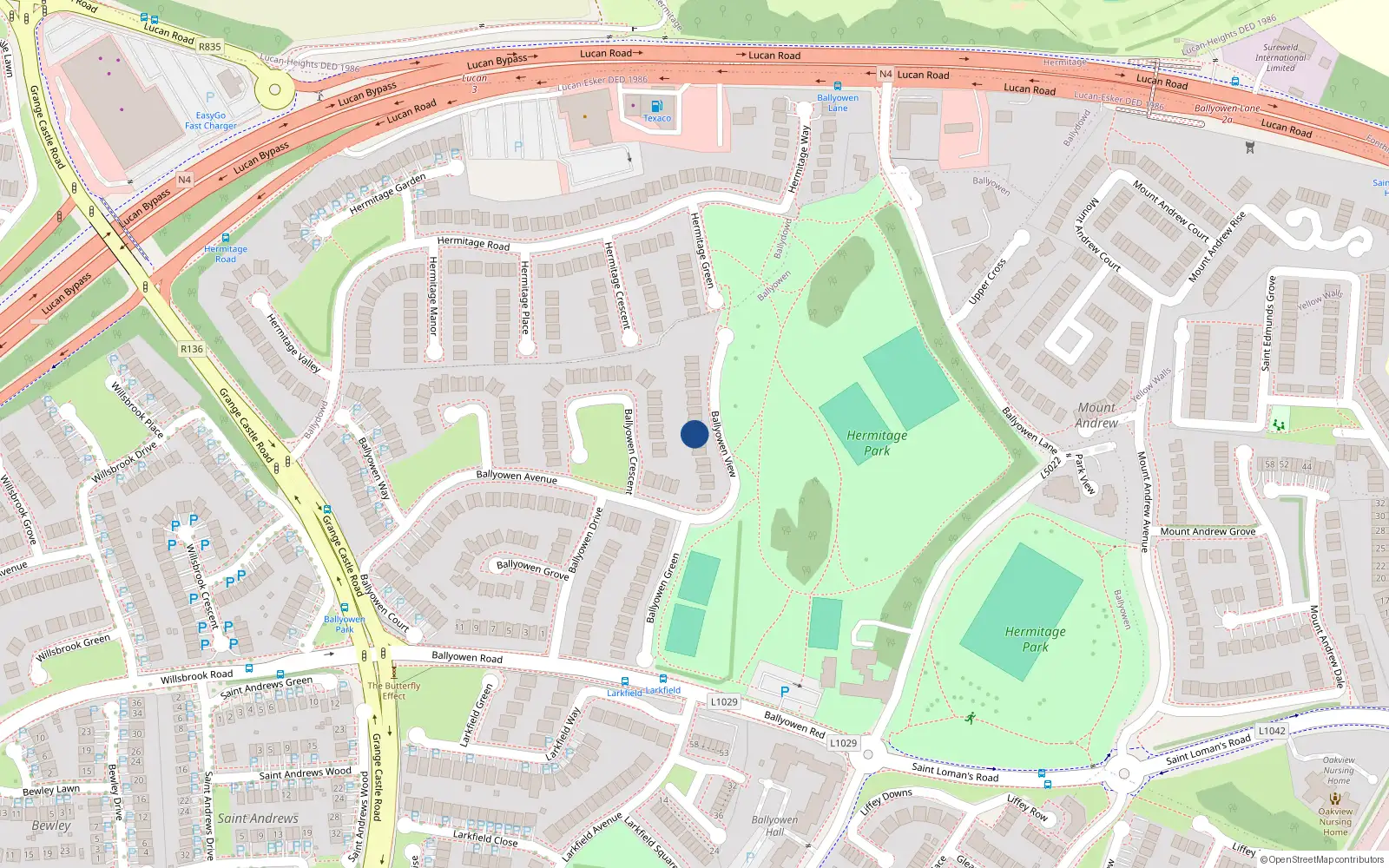 Overhead map showing the location of 8 Ballyowen View, Lucan