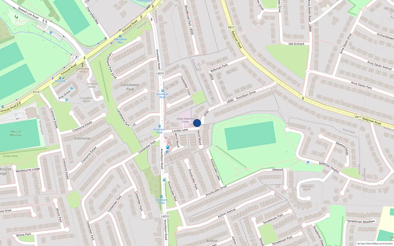 Overhead map showing the location of 8 Ballyroan Court, Dublin 16