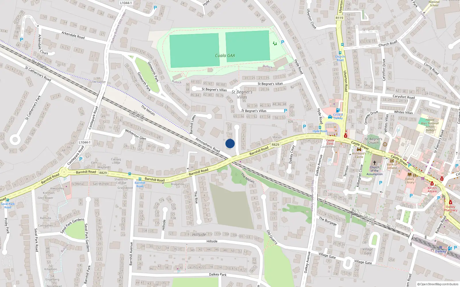 Overhead map showing the location of 8 Barnhill Grove, Dalkey